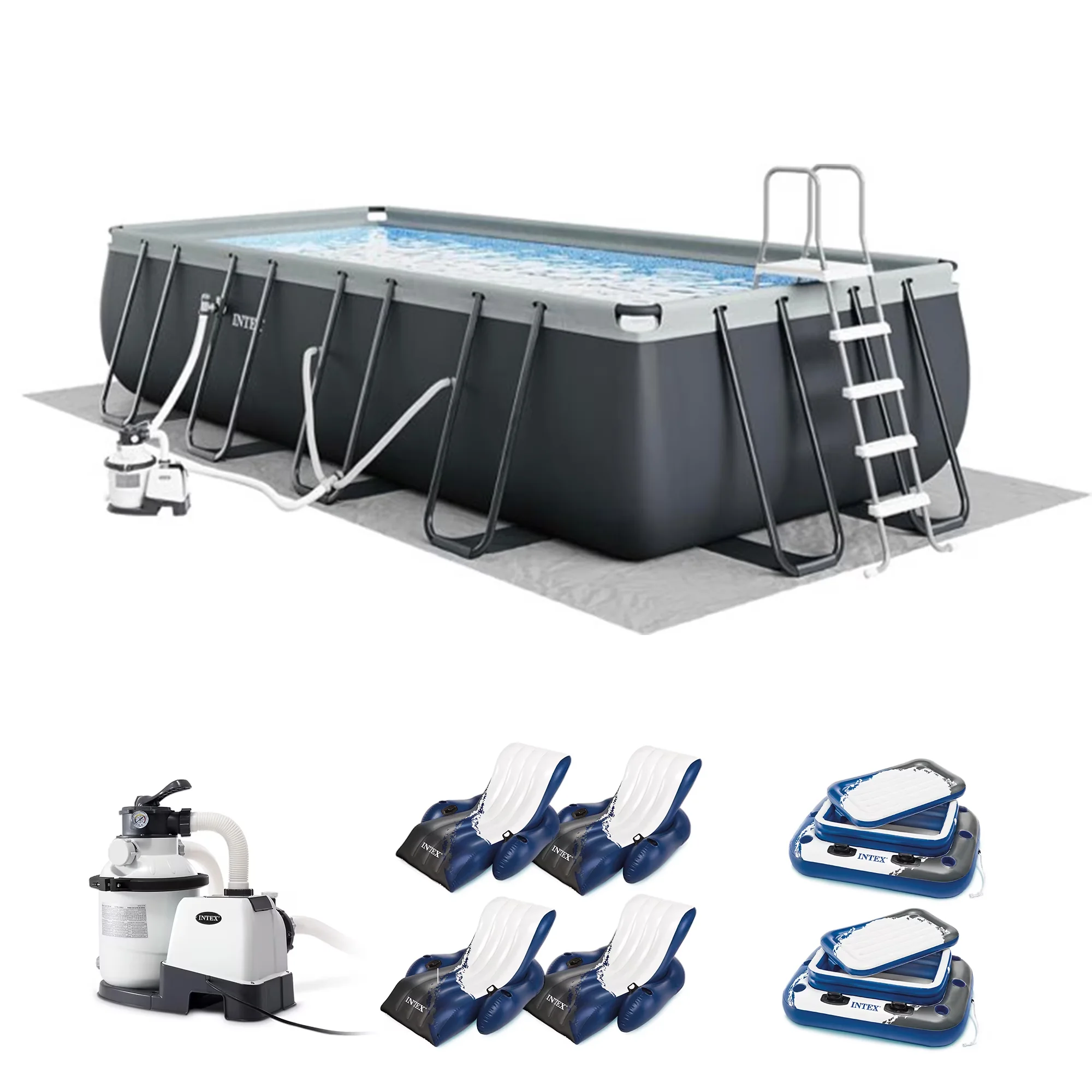 Sleek Above Ground Pool with Uv Resistant, & Coolers (2 Pack), Floats (4 Pack) - Blue Model C99F9C