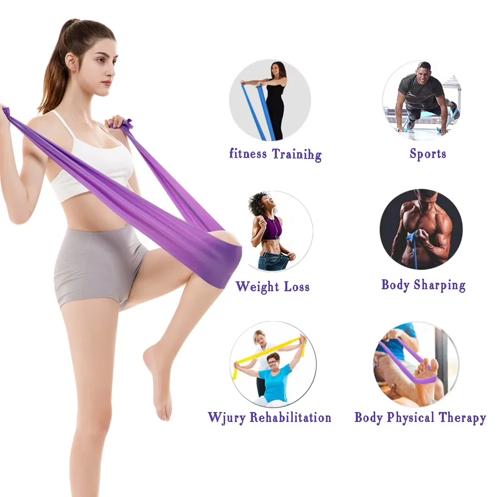 Home Gym Accessory Quality with Anti-Slip, Resistance Bands Set, Different Strengths - Natural Rubber Yellow, Blue, Purple Model D0A064