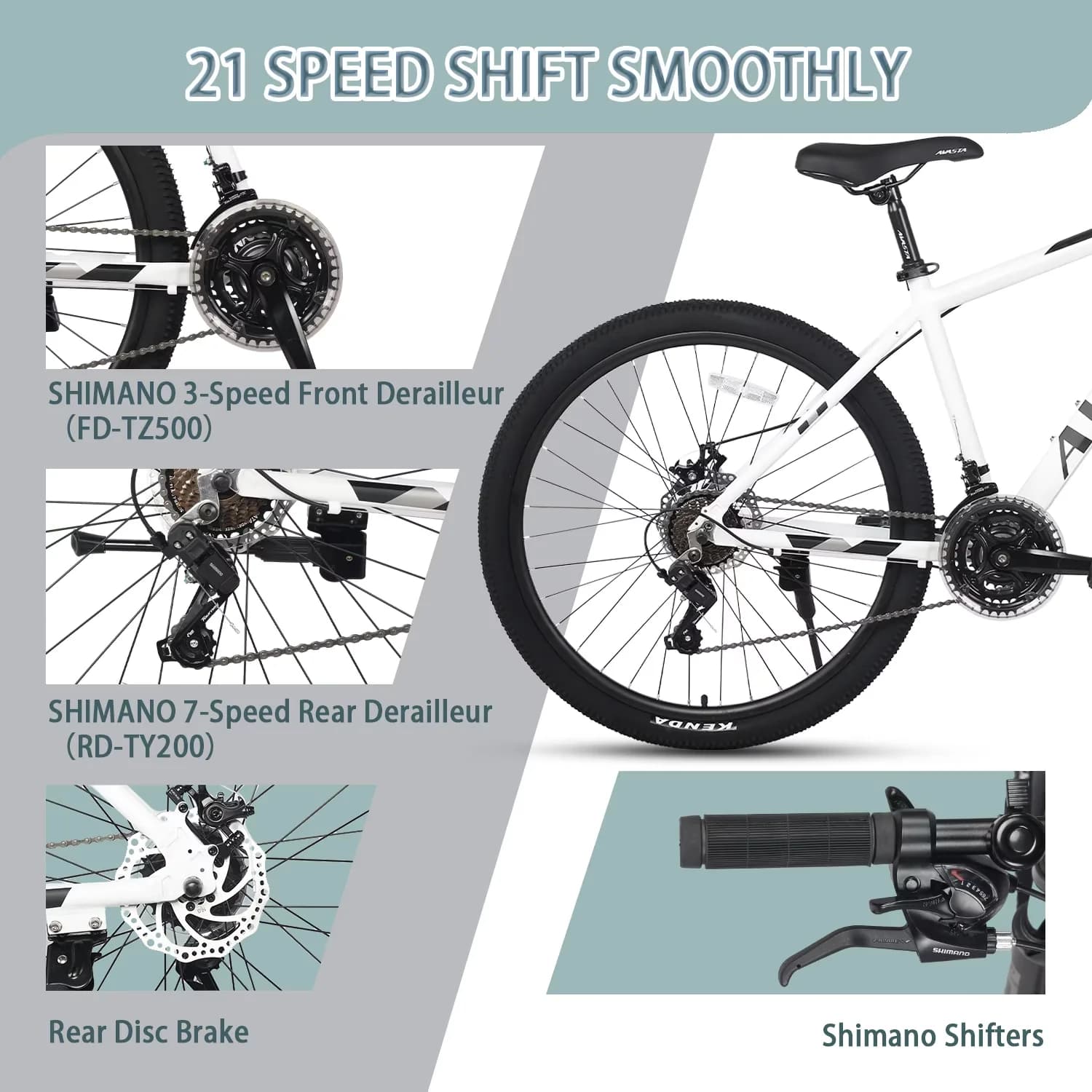 Versatile Mountain Bike with Adjustable Seat Height, Comfortable Saddle, AV300 27.5 inch - White Model A7A1E7