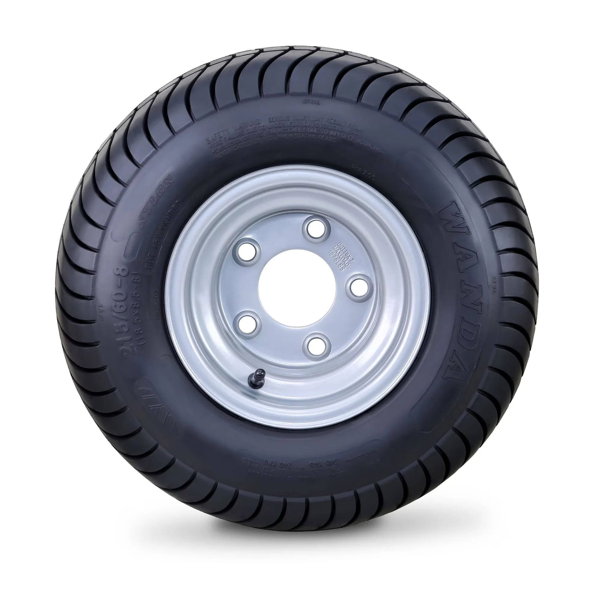 Sleek Golf Cart Tire with Dot Approved, Wheel Assembly 215/60-8 4-Ply, 5 Lugs on 4.5" PCD Silver Rim - Model 74421B