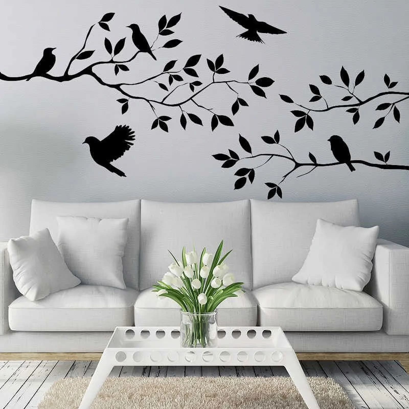 Reliable Wallpaper Wall Decals Wall Covering with Art Decal Poster, Flying Birds Tree Branches Sticker, Dimensions: 12.99 in x 0.79... Model 7F117F