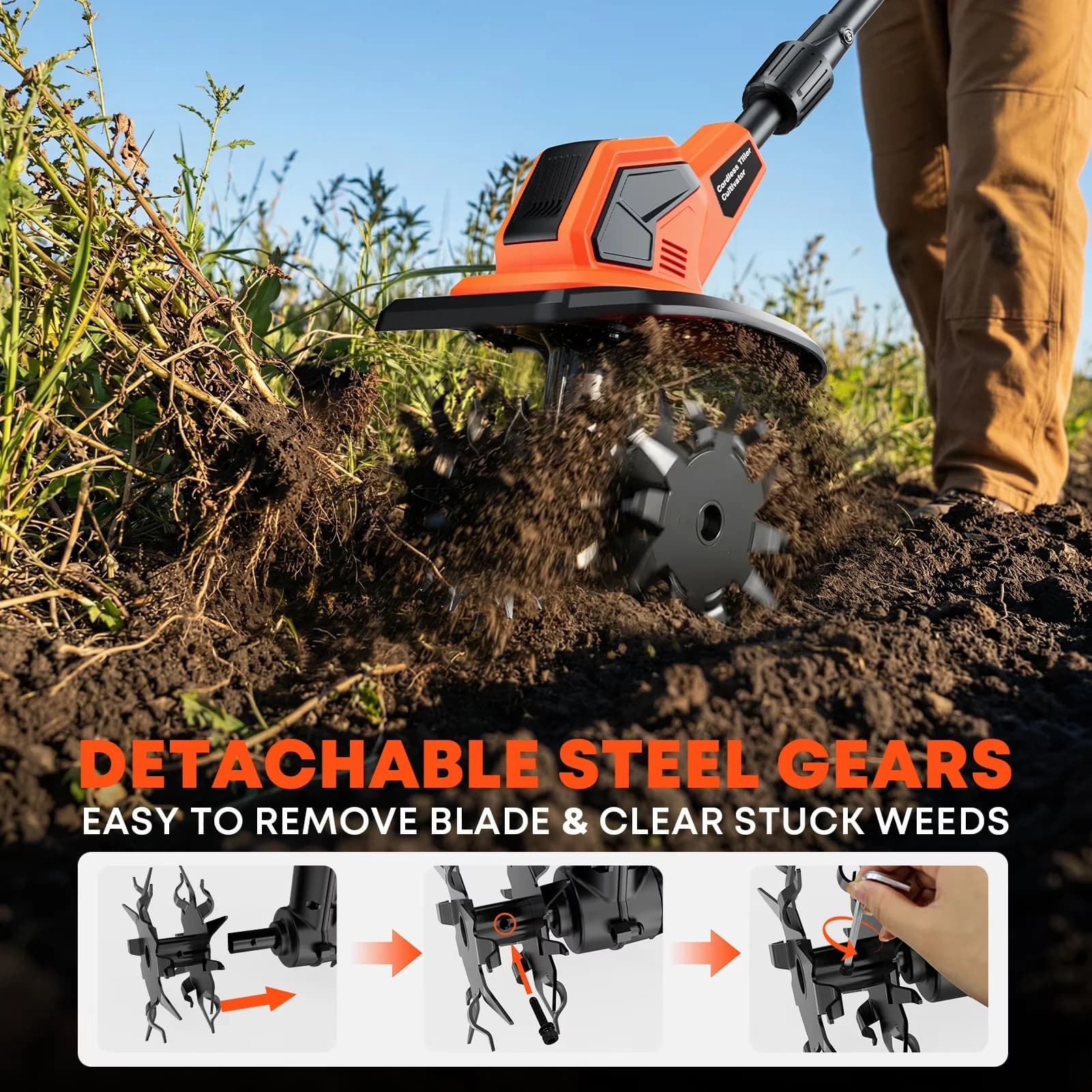 Trillers Cultivator Innovative with Battery, 6.7" Depth, Cordless Electric Tiller - Model 10A080