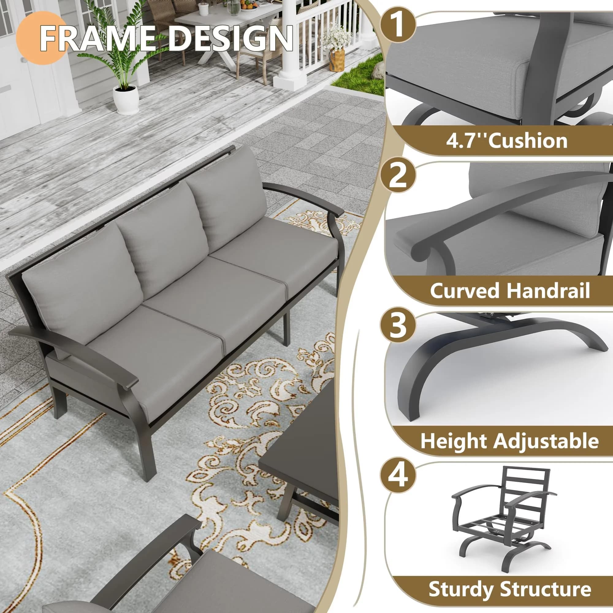 Innovative Patio Conversation Set with Weatherproof, 4 Piece Outdoor Sectional Sofa - Gray Metal Model B1A57A