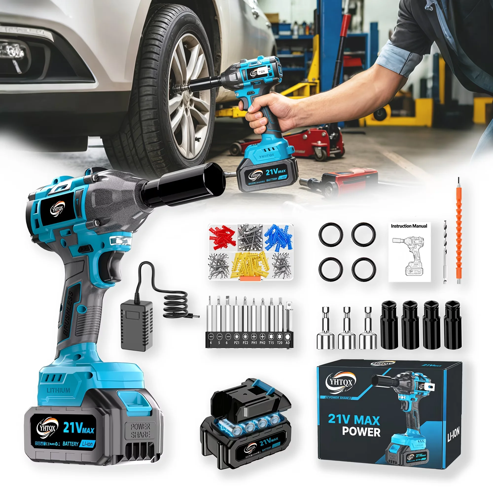 Versatile Power Tool with Battery, 21V, 21V Cordless Brushless Impact Wrench for Home, Auto - Model 8D323E