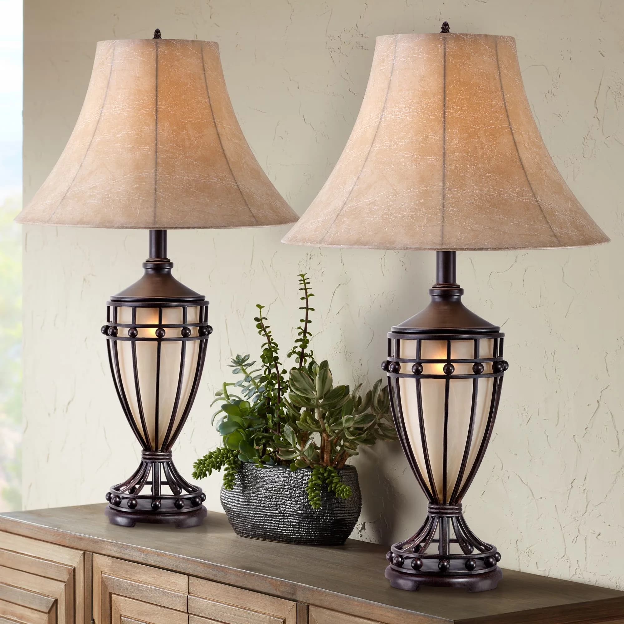 Innovative Lamp Set with Incandescent, Traditional Table Lamps 33" Tall of 2 - Brown Metal for Living Room, Bedroom Model C7B25E