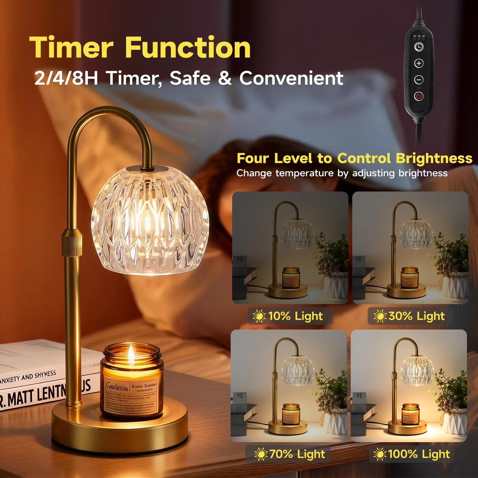 Table Lamp Essential with Modern, Dimmable, Candle Warmer - Metal Gold Model 187248