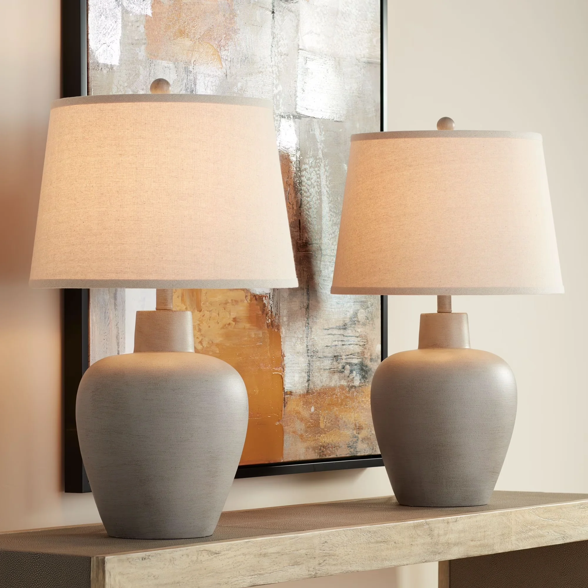 Compact Lamp Set with Incandescent, Southwestern - Cast Resin Brown Glenn Model F24F2F