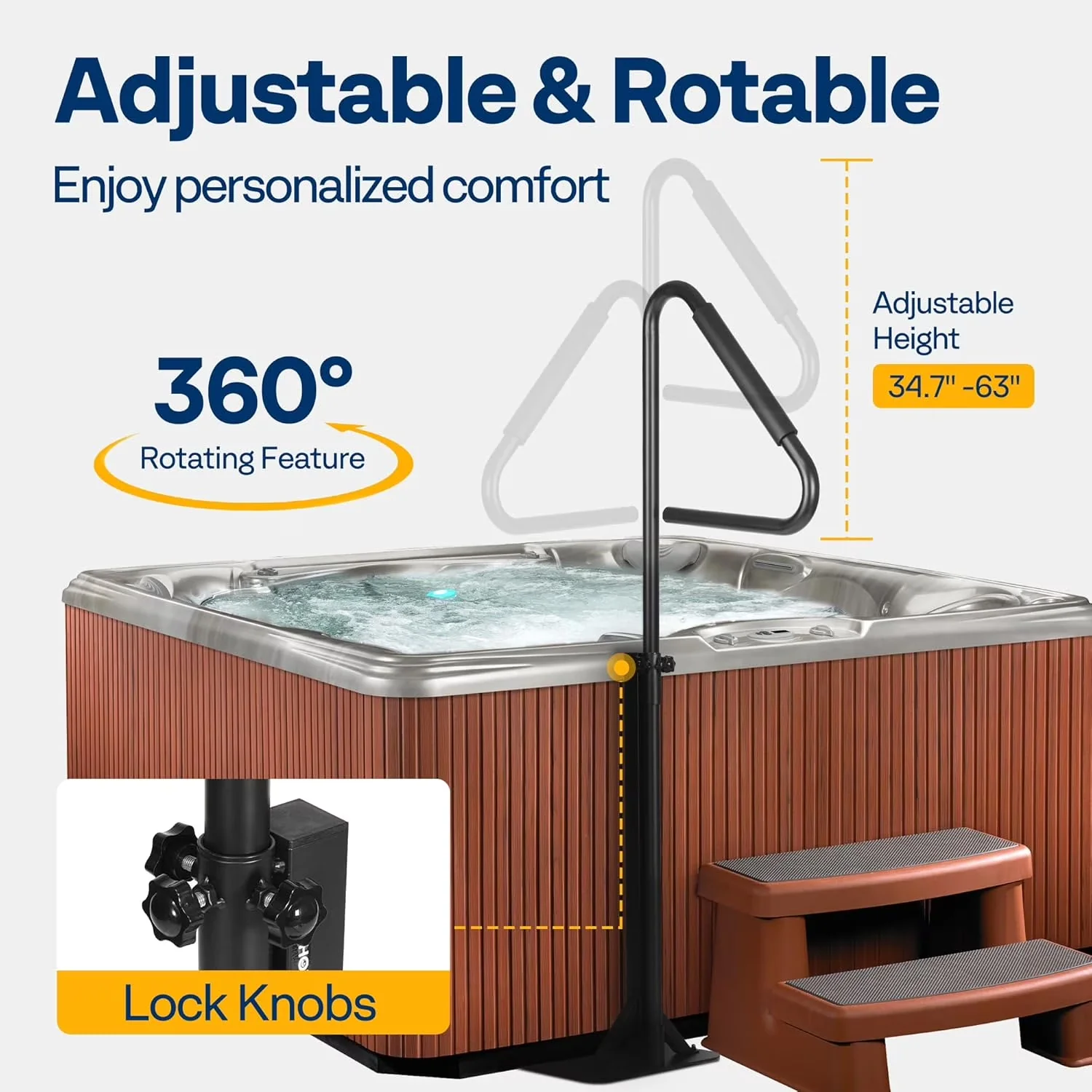 Classic Hot Tub with Well-designed Rubber Grip, Height Adjustable 34.7'' to 63'', 3 Steps of easy installation - Black Steel for... Model 04D882