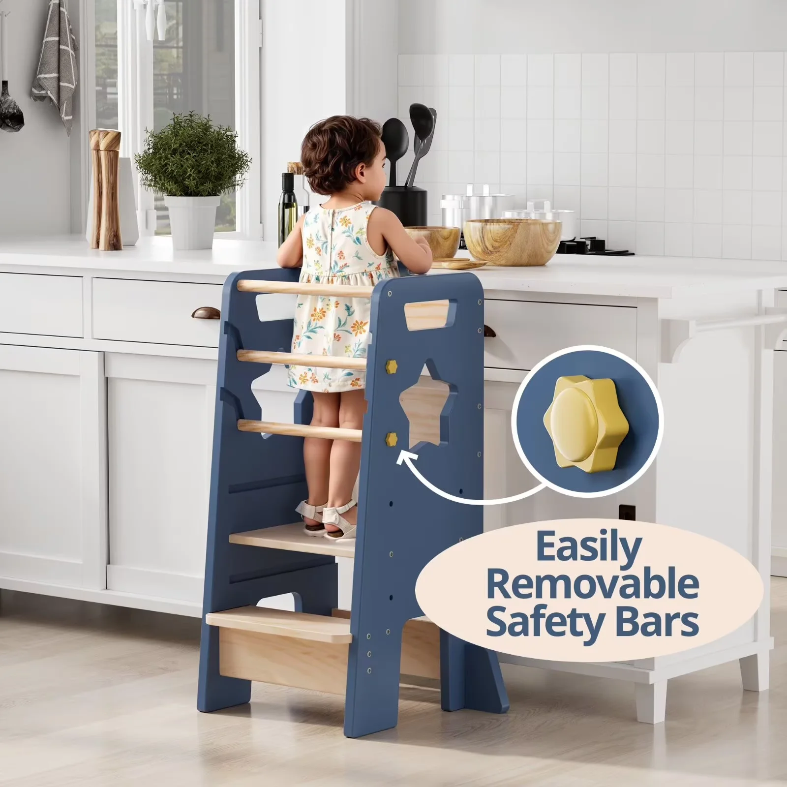 Ladders And Step Stool Modern with Adjustable Height, Toddler Standing Tower - Wood Blue Model 377974
