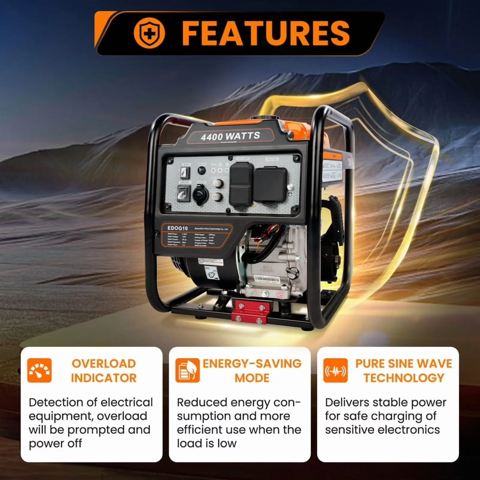 Durable Generator with 4400W, Low Oil Shutdown, 4400W Inverter Gas Powered for Home, Outdoor - Model 751FC0