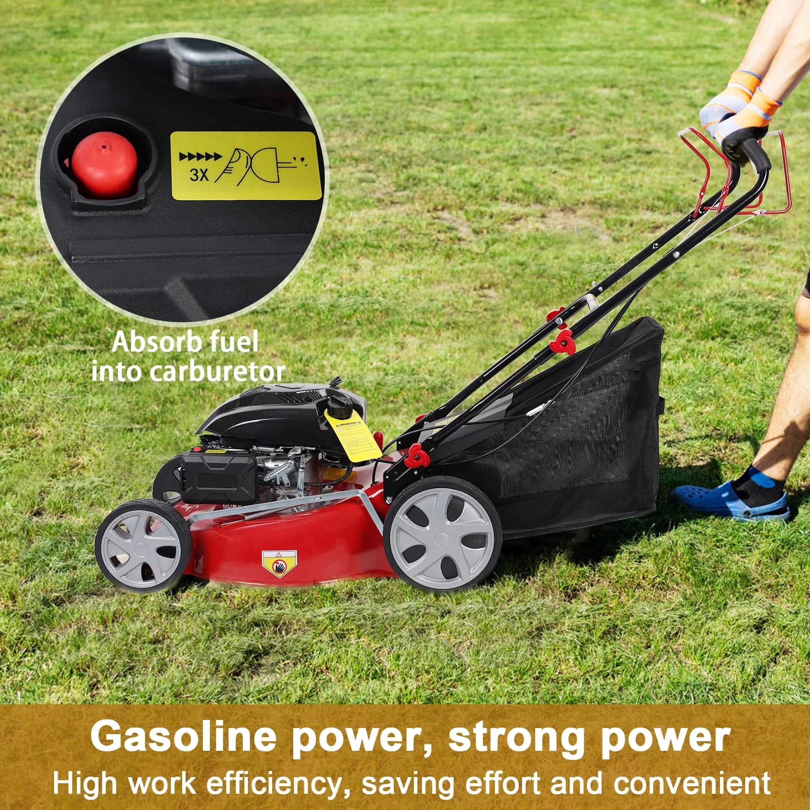 Reliable Push Mower with Folding Handle, 141cc Gas Engine Lawn, 50L Grass Tank - Red Model 4749B2