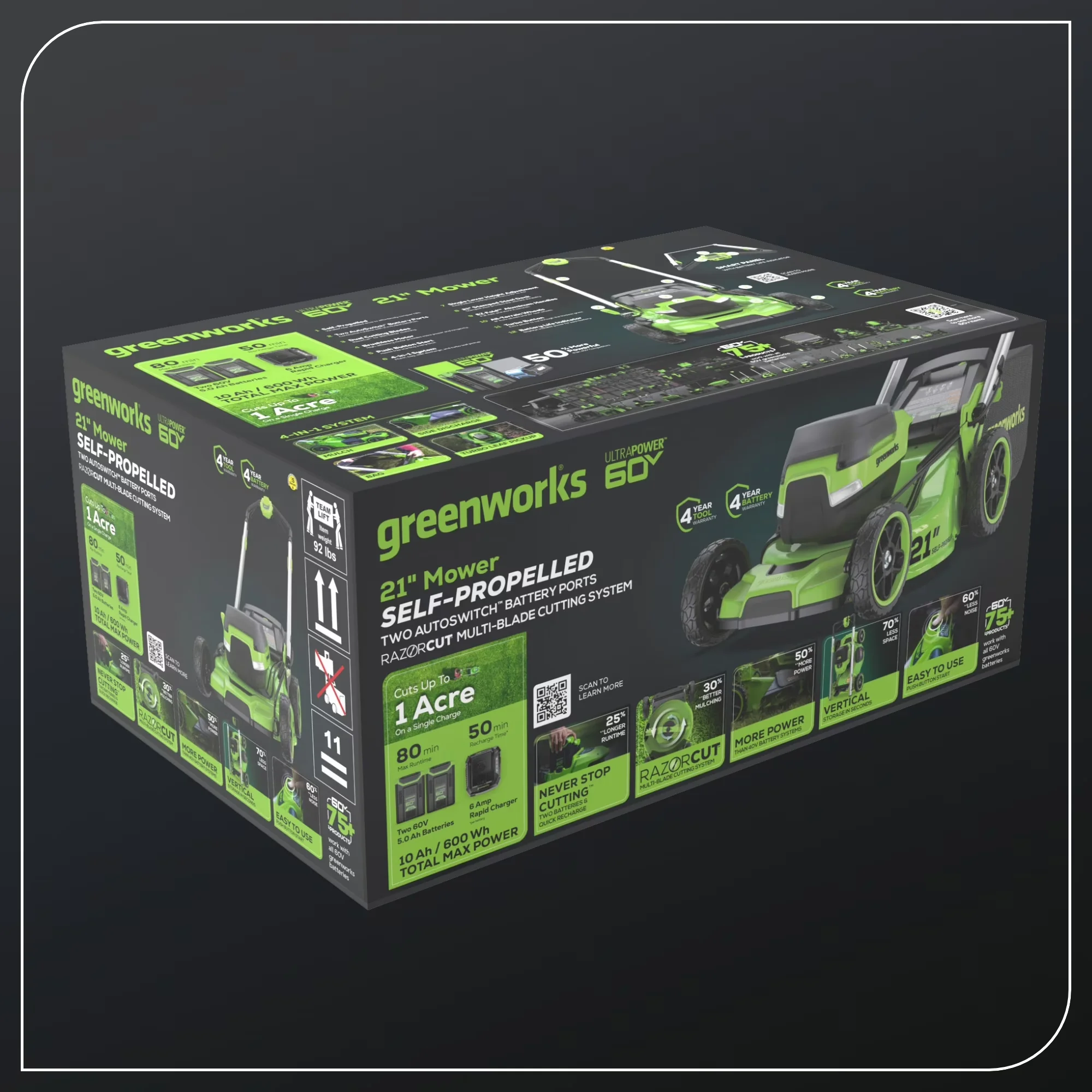 Efficient Push Mower with Battery, 60V, Battery Level Indicator - Green Model 2583A6
