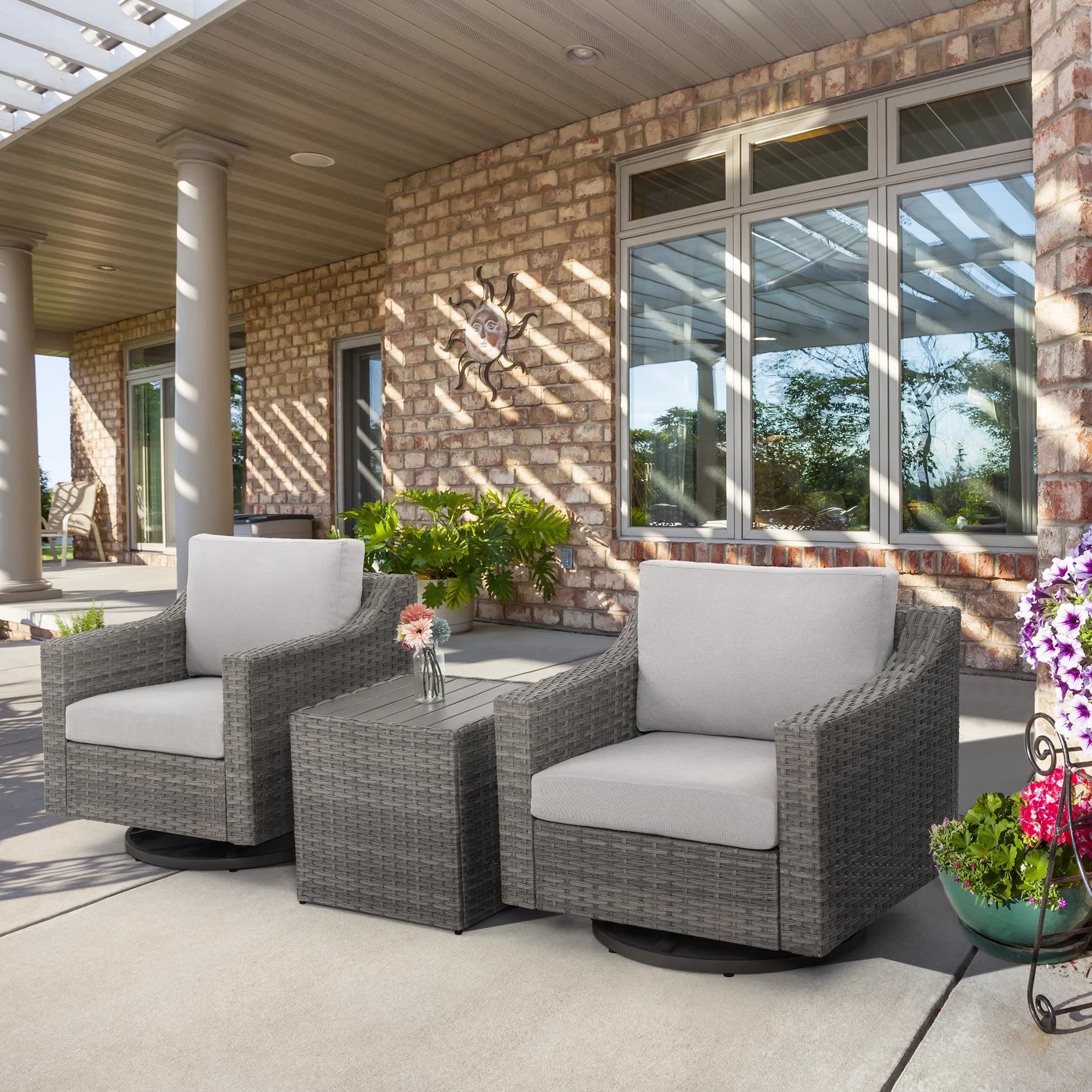 Reliable Patio Dining Set with Removable Cushion Cover, 3-Piece Aluminum sofa - Gray Steel, Rattan Model 4BA66D