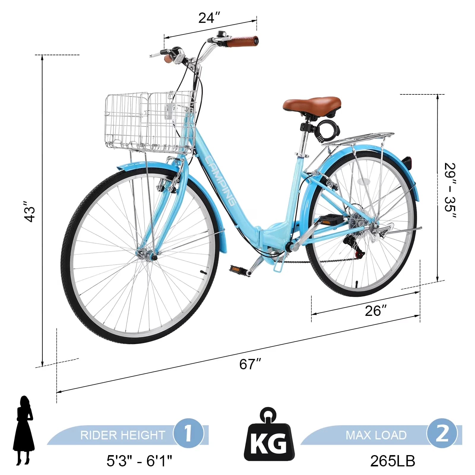Innovative Cruiser Bike with Adjustable Height, Lightweight, 26in 7 Speed Folding Women - Blue Model 5D5E1E