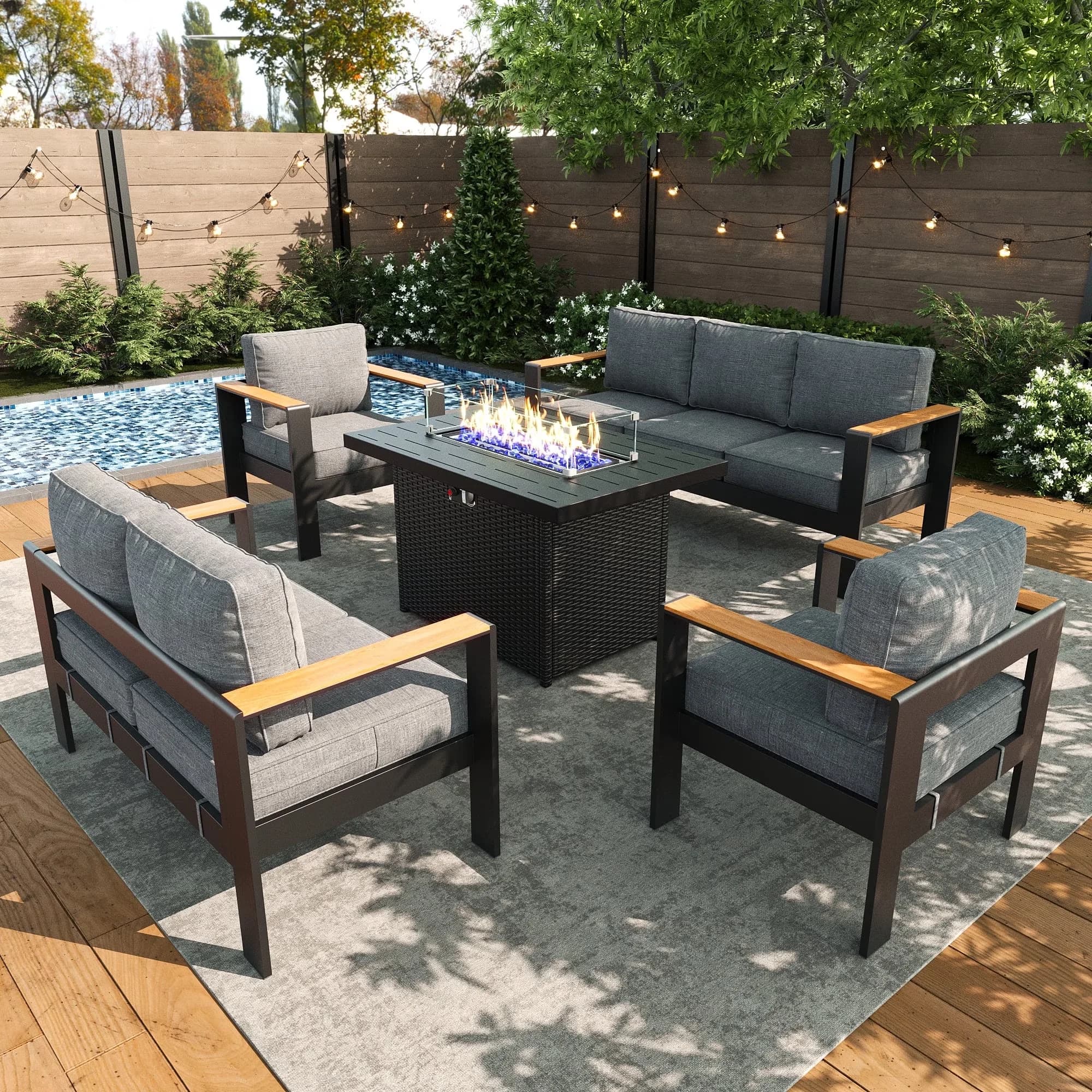 Reliable Patio Conversation Set with Weatherproof, Modern Sets, Fire Pit Table - Gray Model A6348B