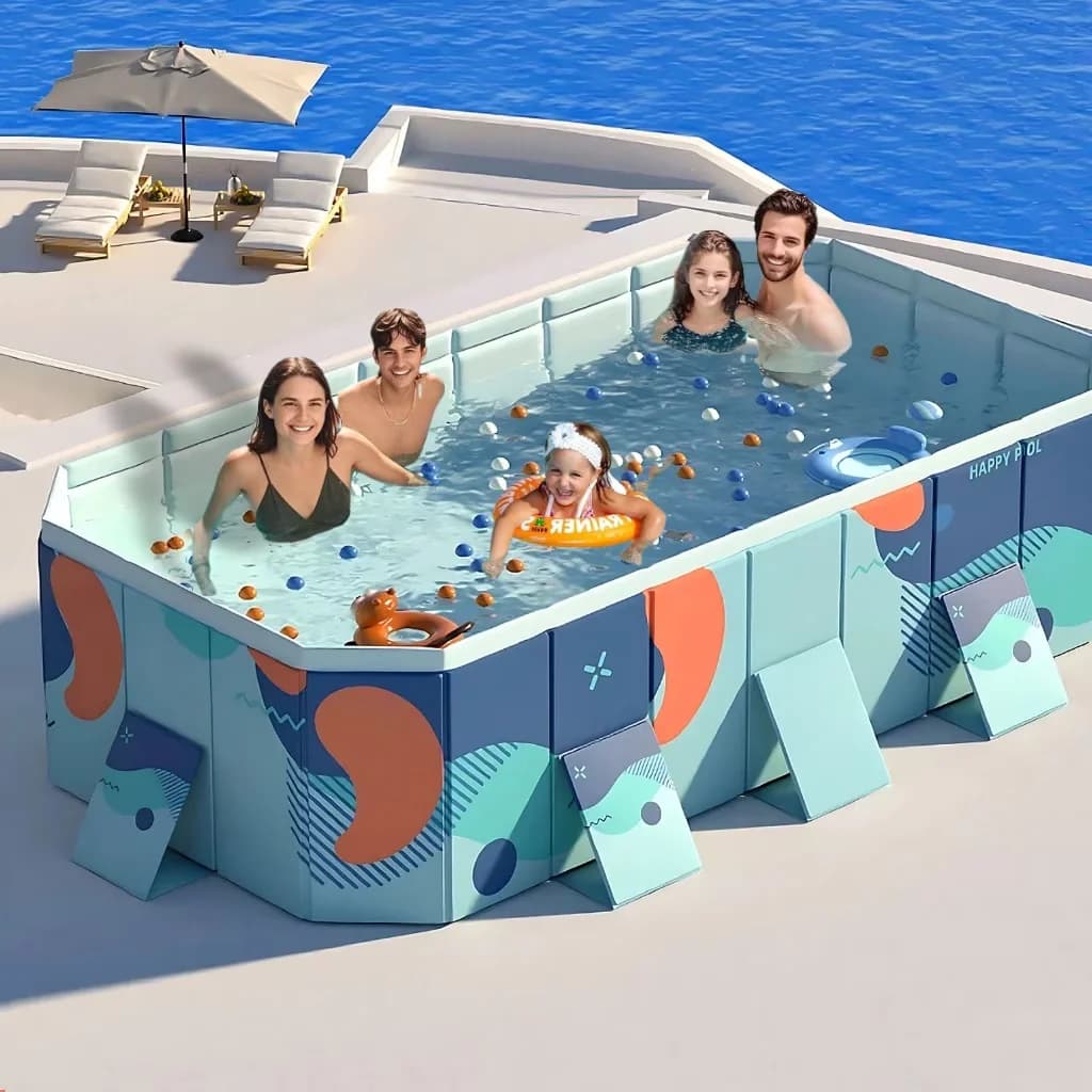 Premium Inflatable Pool with Hard Plastic Shell, Foldable Non-Inflatable Outdoor Swimming, 113" x 66" x 20" - Blue Model DC02DF