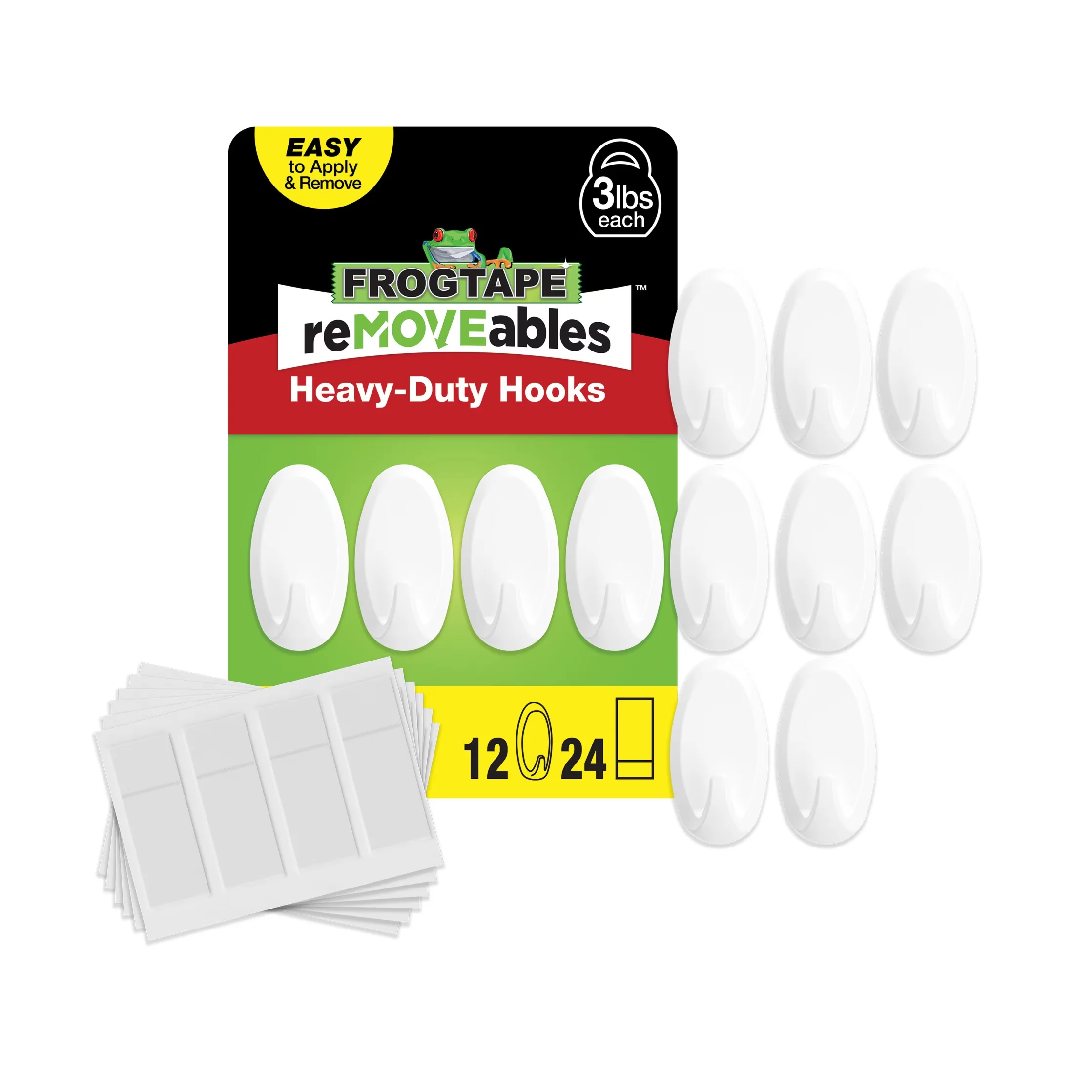 Durable Damage-Free Hanging with Easy Installation, 12 Hooks and 24 Adhesive Strips, Model Number: 288742 - White Plastic Model D3236C