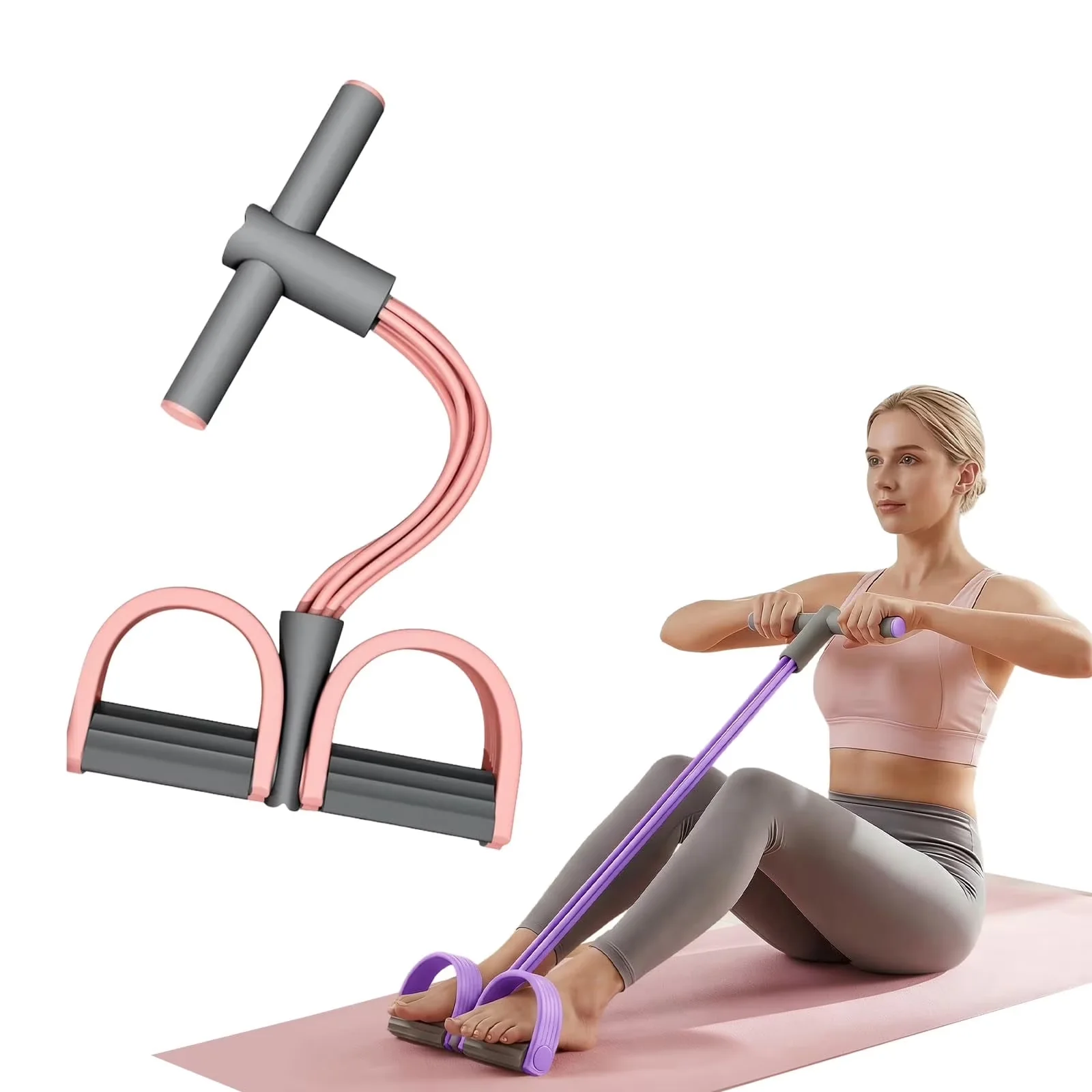 Premium Home Gym with Anti-Slip, Stretching Workout Fitness Bands, Pedal Resistance Bands - Rubber Pink Model 39429D