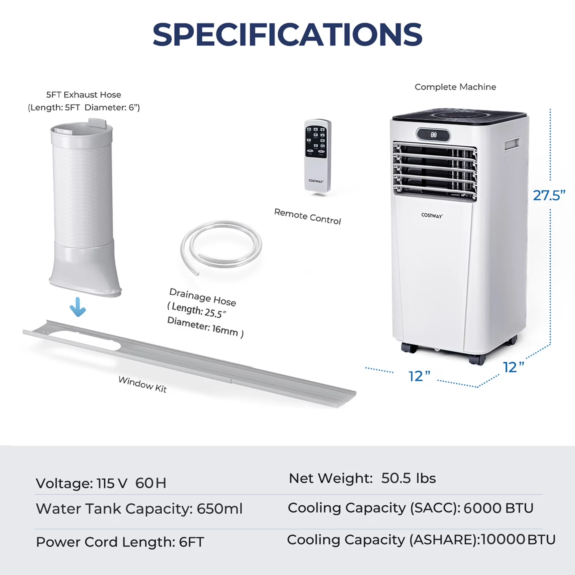Reliable Air Conditioner with 6000 BTU, Sleep Mode, 6000 BTU 350 Sq Ft Portable - Model A796CF
