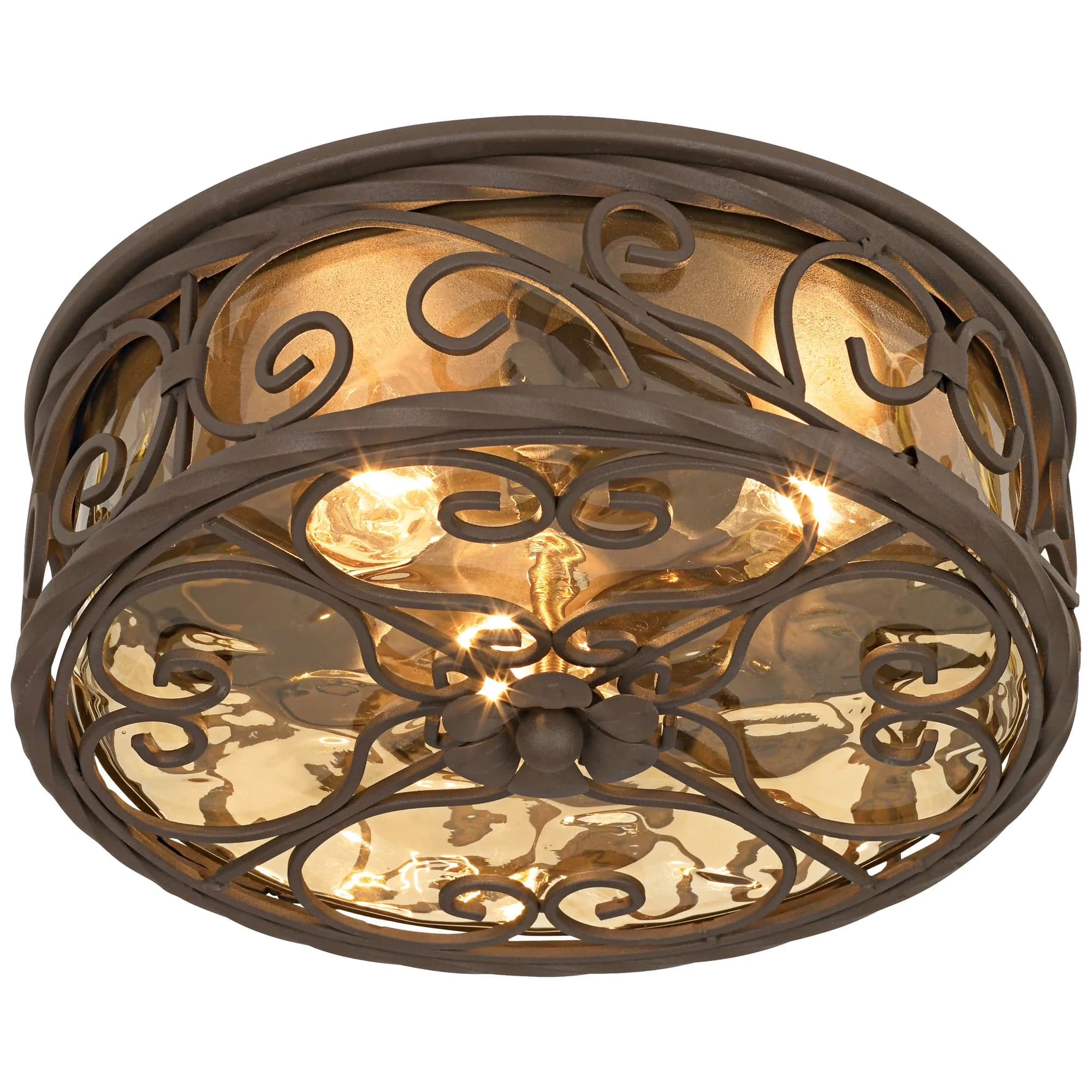 Classic Ceiling Lights Fixture with LED, Rustic/Lodge, 12" wide x 4 1/2" high. Weighs 7.7 lbs. - Brown Steel Model 120810