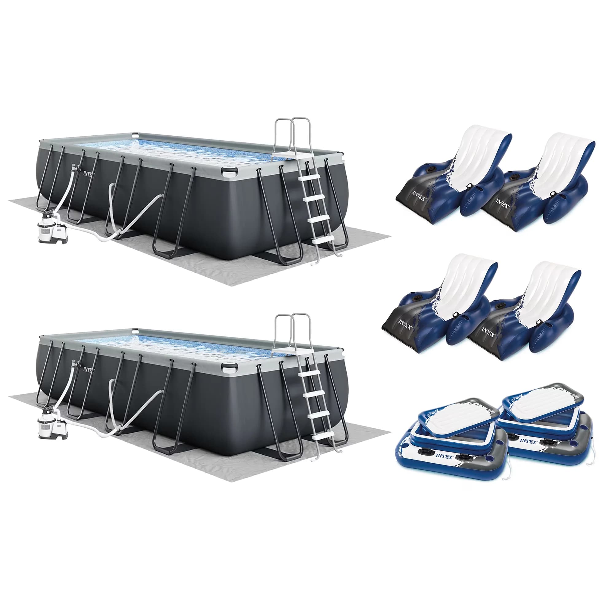 Stylish Above Ground Pool with Uv Resistant, Floats (4 Pack), & Coolers (2 Pack) - Gray Model 5A336E