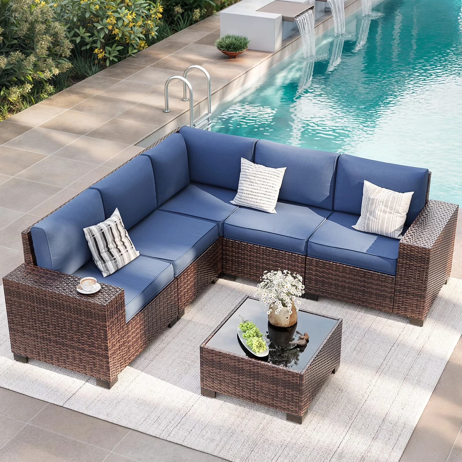 Stylish Patio Conversation Set with Weatherproof, Thicker cushions and backrests. - Blue Model 38B28D