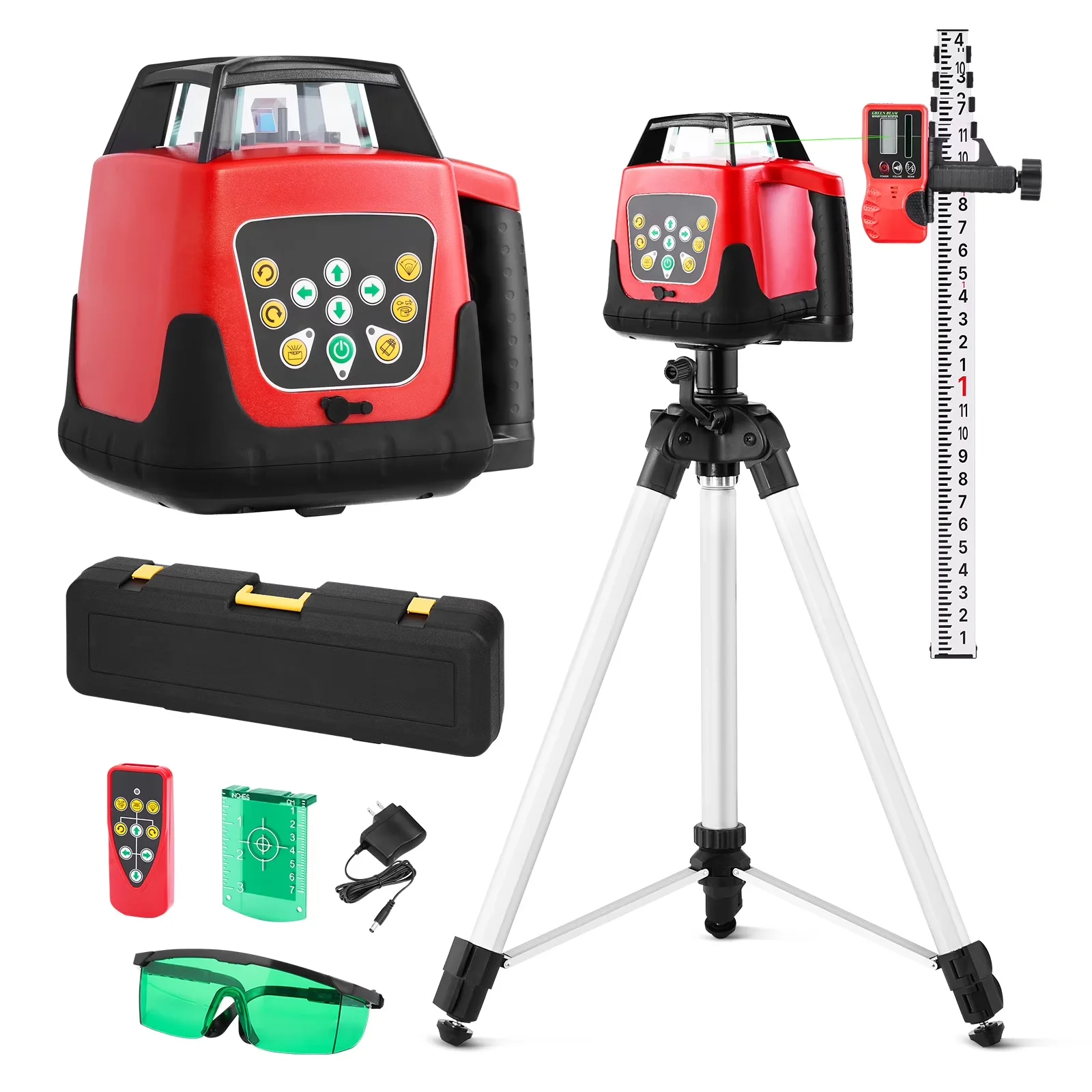 Premium Measuring Layout with Battery, Adjustable, Rotary Laser Level Kit - Green Model 23AC06