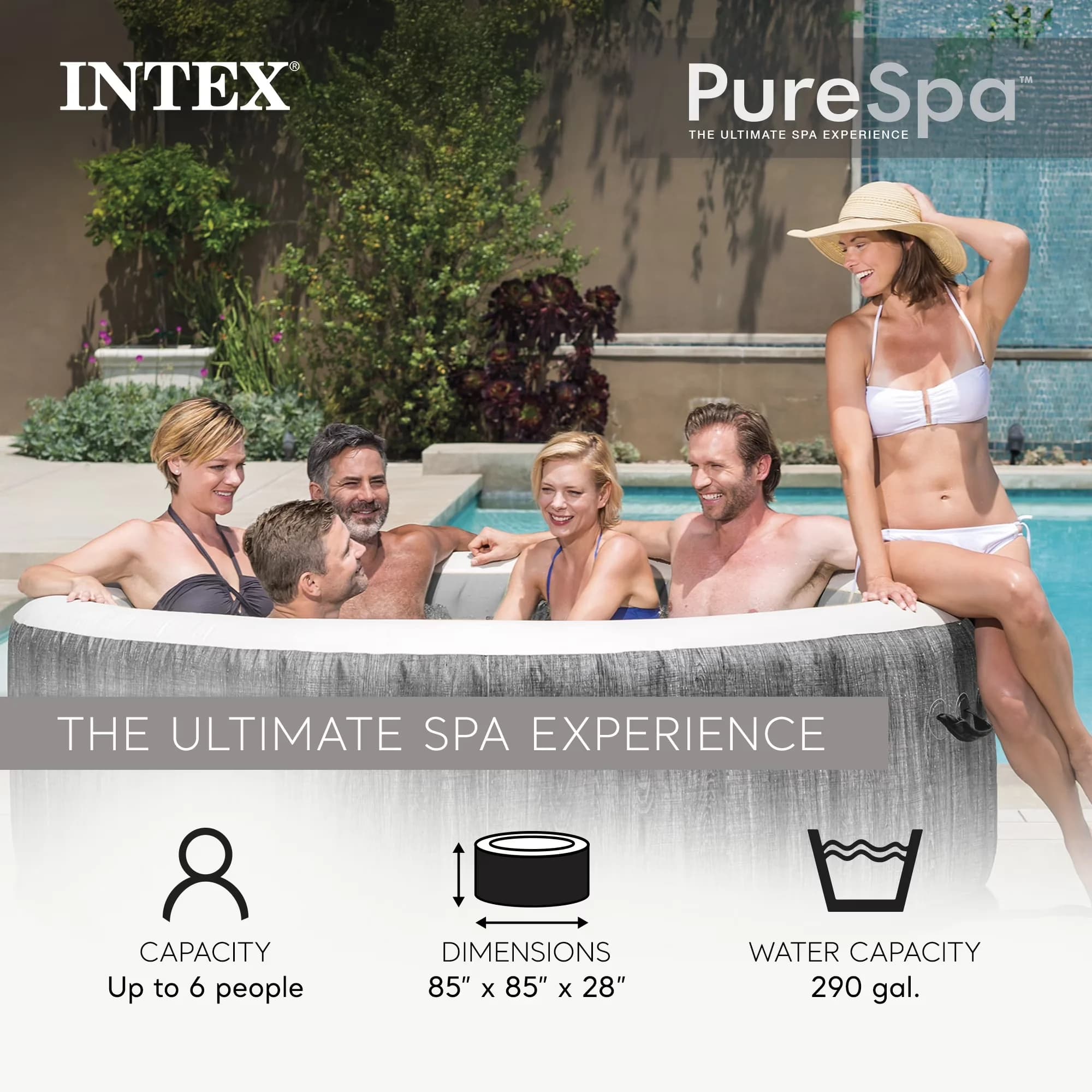 Hot Tub Stylish with LED, Inflatable - Blue PureSpa - Easy to Use Model 8B0D3F