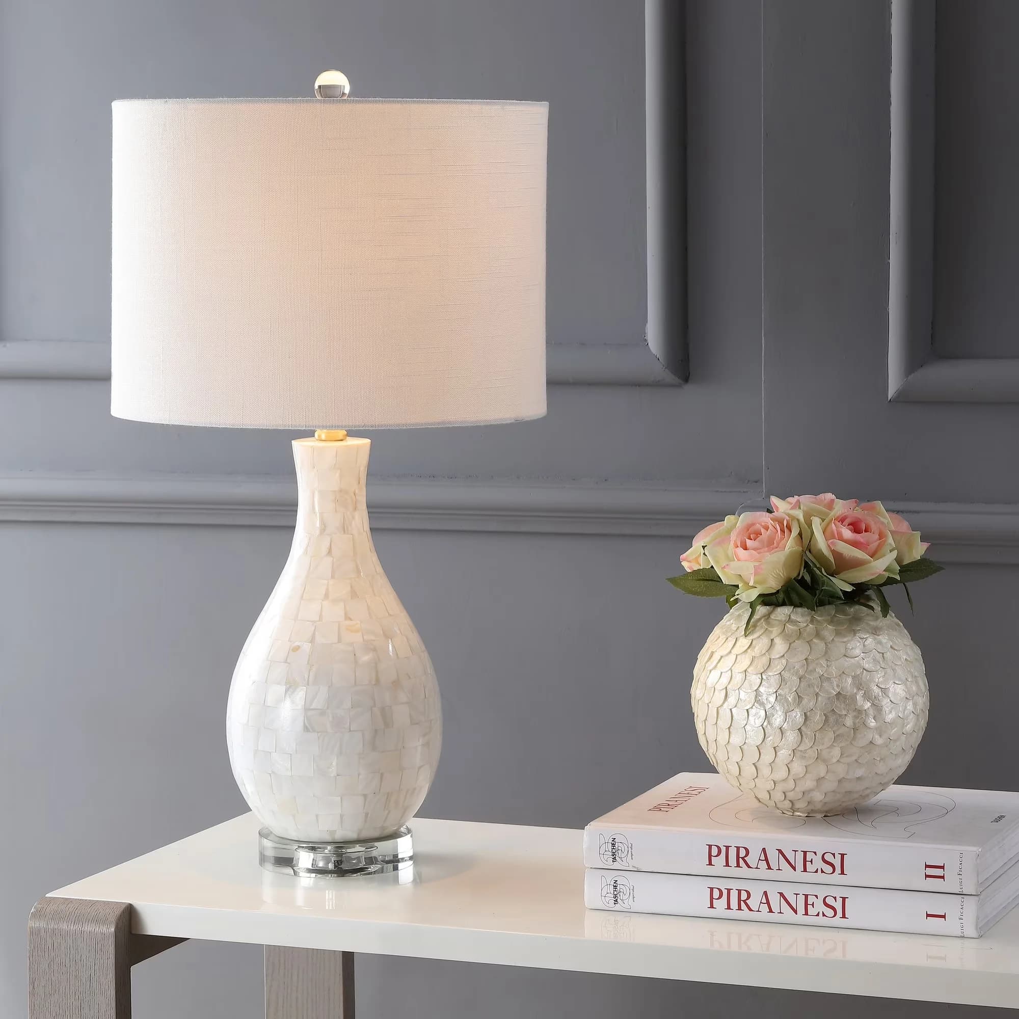 Stylish Lamp with LED, Energy Efficient, Josephine 26.5" Seashell LED Table - Resin White Model C4B660