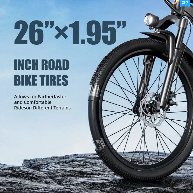 Compact Electric Bike with Battery, 36V, 26'' Ebikes - Black - Low Maintenance Model 977CA3