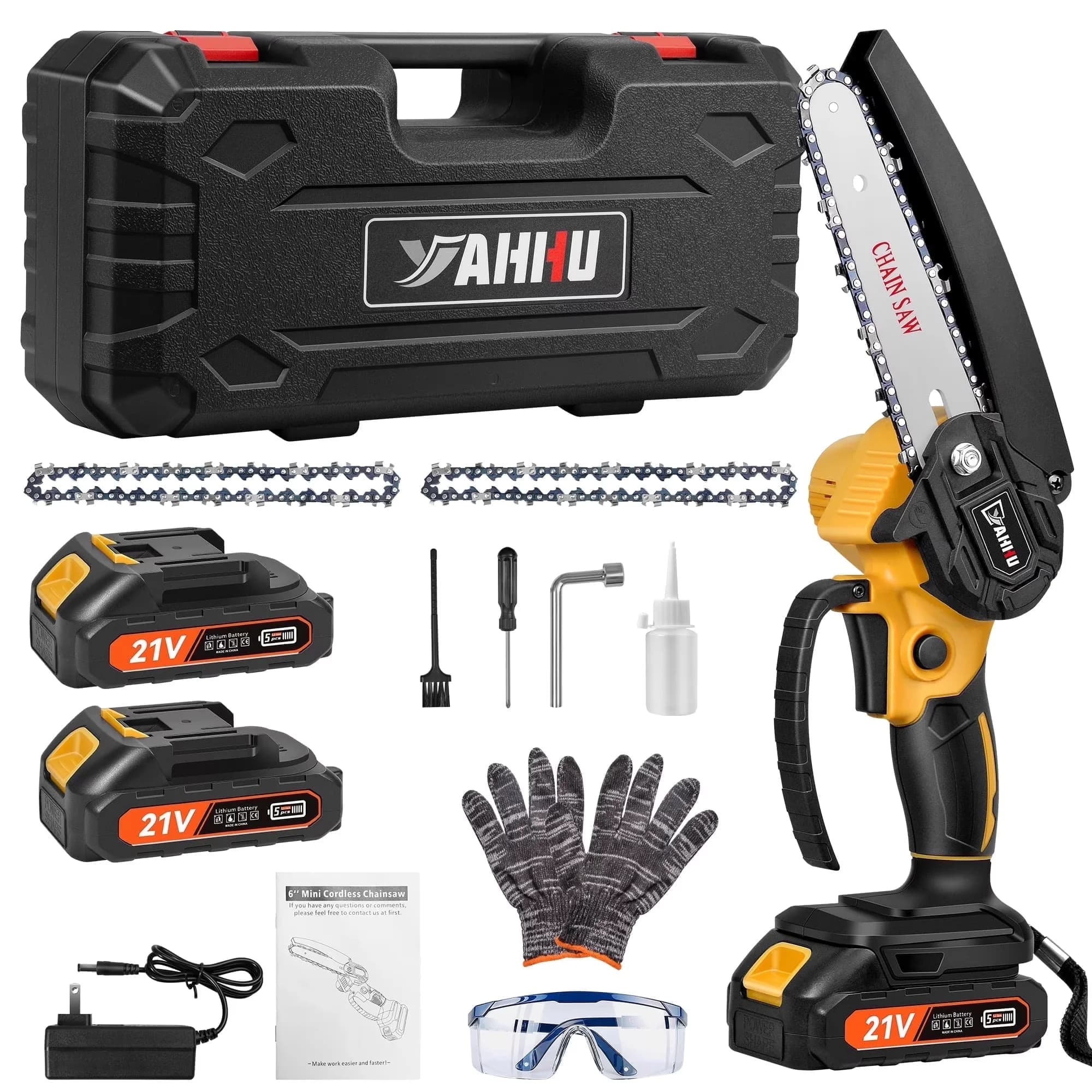 Chainsaw Stylish with Battery, 21V, 6 inch Mini - Yellow - Contemporary Style Model 112E00