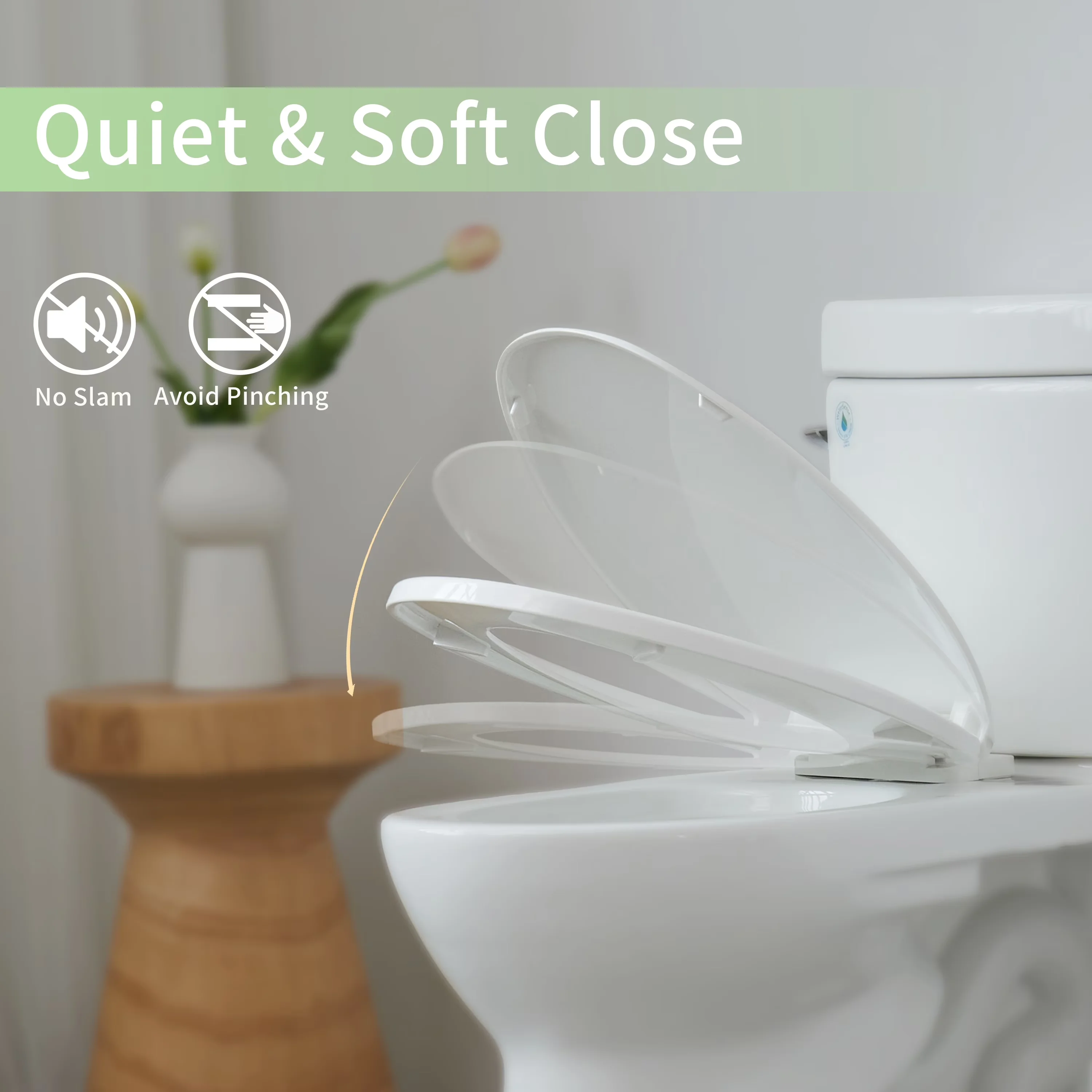 Modern Toilet Seats And Lid with Soft Close, Oval Plastic Seat Soft Close in White, No Slam & Easy to Clean - White Pp Model 0D0BB2