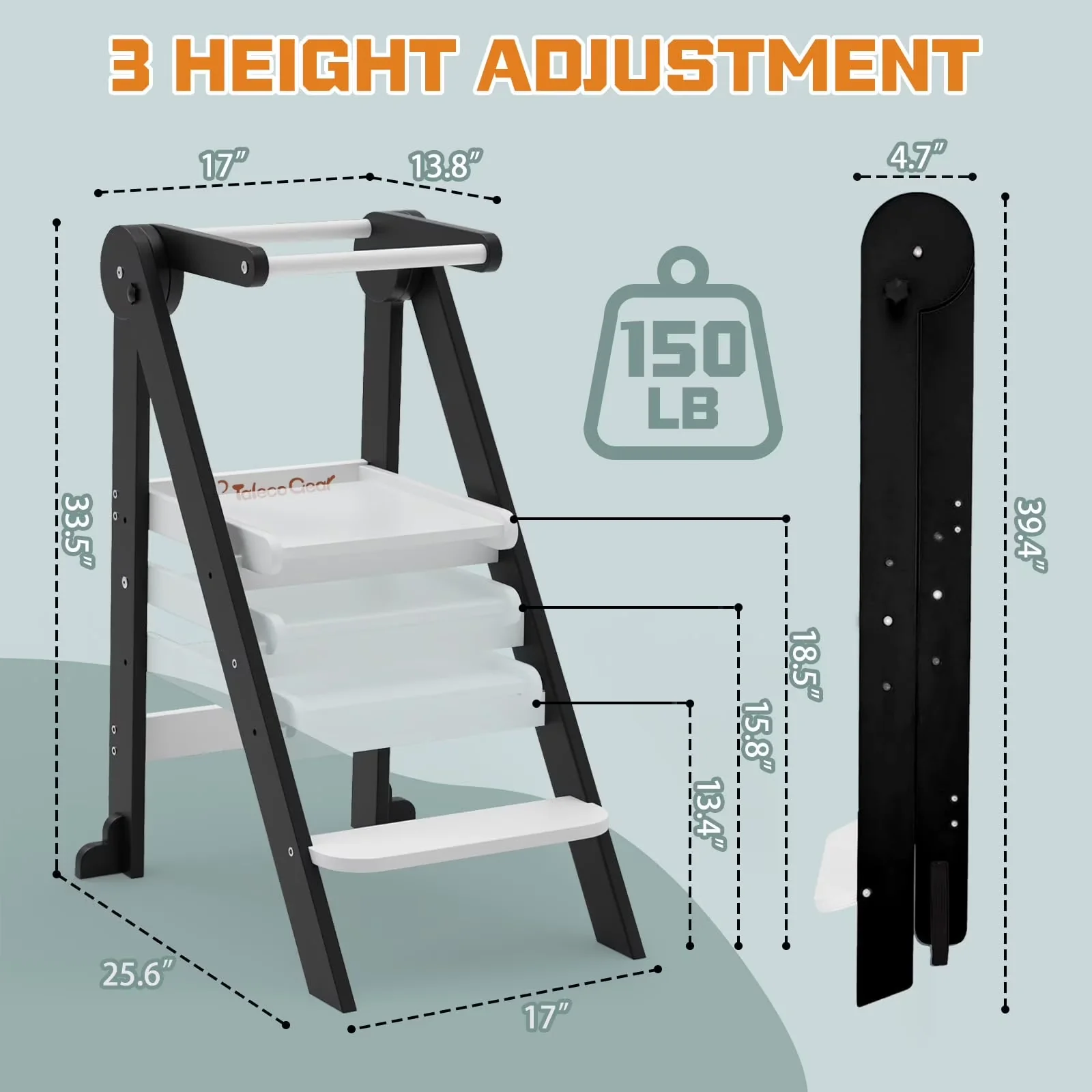 Ladders And Step Stool Efficient with Adjustable Height, Foldable - Wood Model 32BD34