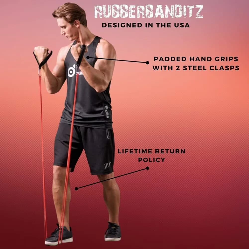 Essential Home Gym Accessory with Anti-Slip, Resistance Band Kit in a Bag, Deluxe 5-200 lbs1 - Natural Rubber Black Model 104914