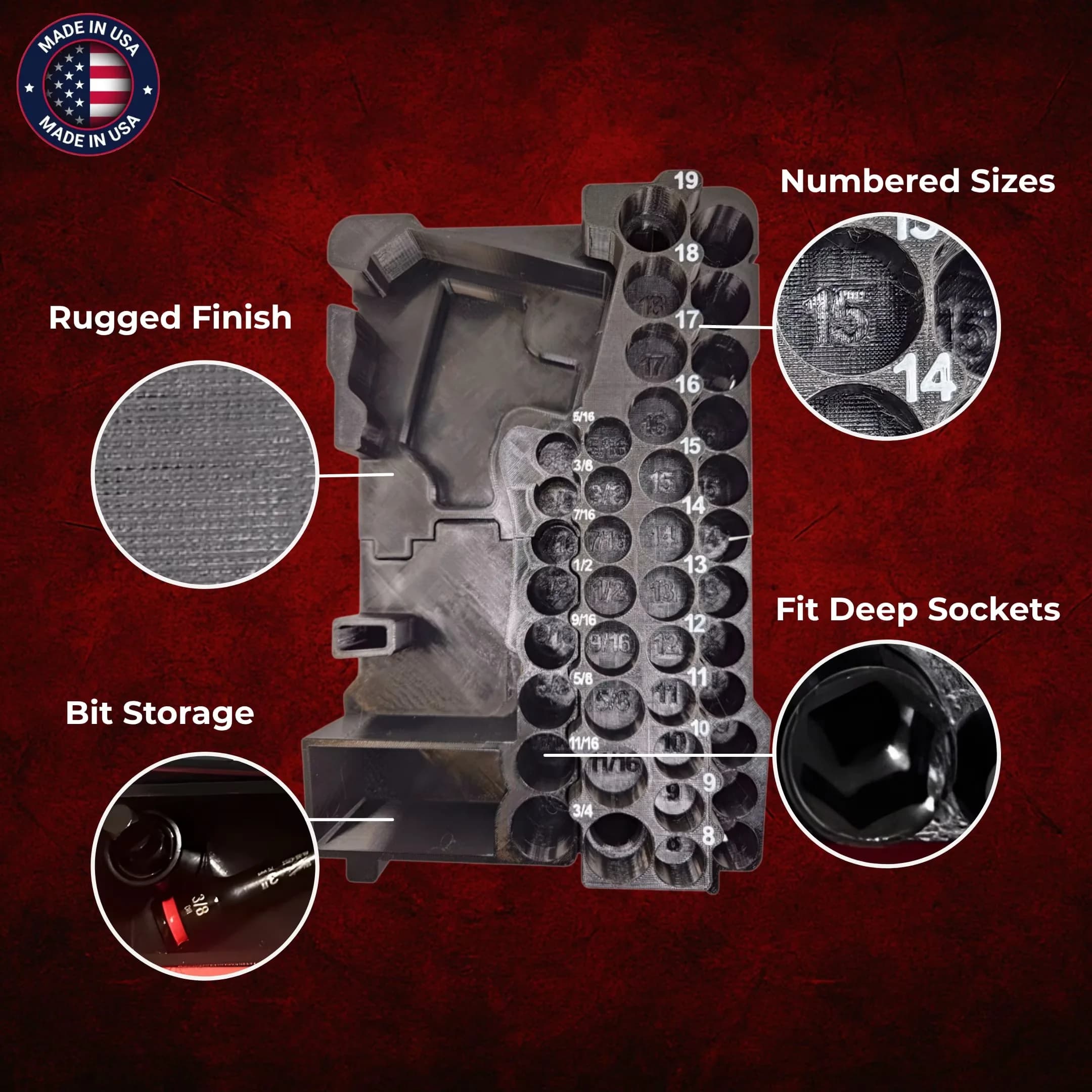 Premium Toolstorage with Compatible, Milwaukee Packout System, M12 3/8" Stubby Impact Driver Holder - Red Model 55EC5A