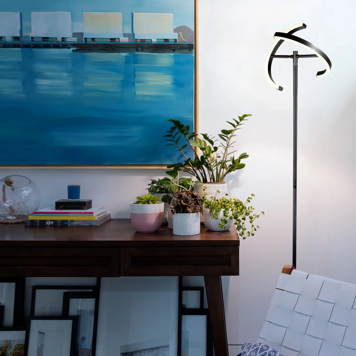 Efficient Floor Lamp with LED, Adjustable Head, Halo Split 72" LED - Metal Black Model 142B77