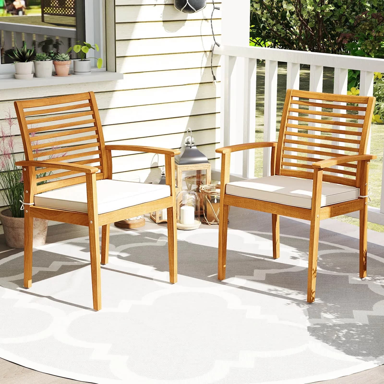 Essential Patio Chair with Water-Resistant - Acacia Wood, Metal Beige Dining Model 3C4D2C
