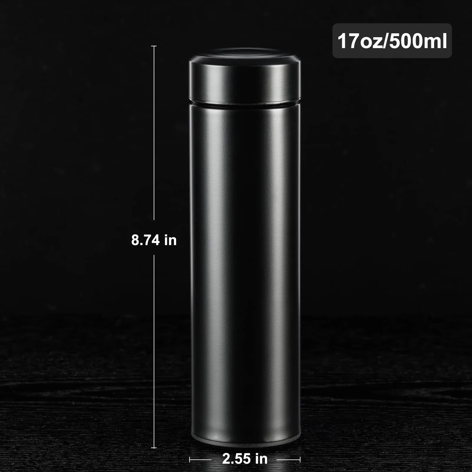 Water Filtration Premium with 17oz Stainless Steel Insulated Bottle, 12H Hot/24H Cold Retention - Black Stainless Steel Material Model 39F32F