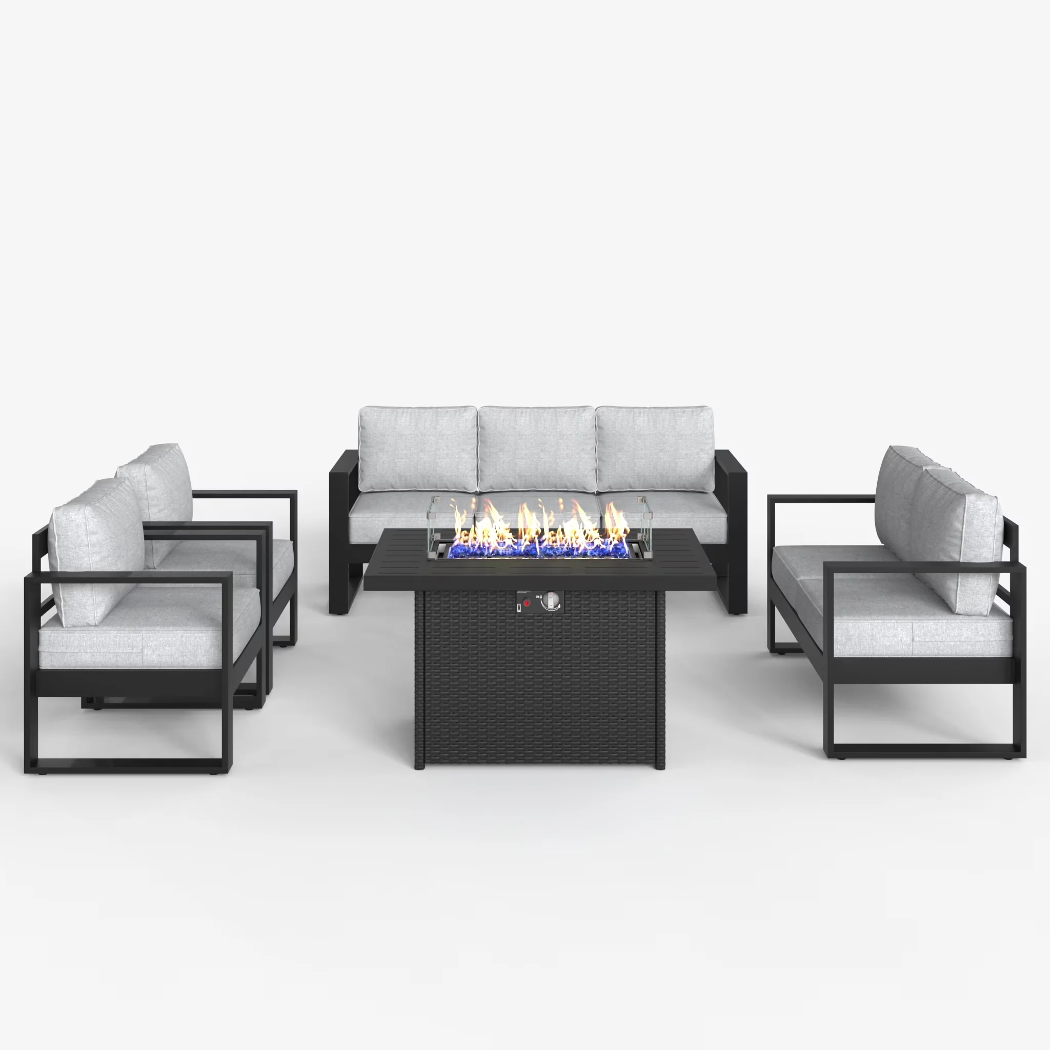 Patio Conversation Set Compact with Fire Pit Table, Modern Sets - Aluminum Black Model 836E05