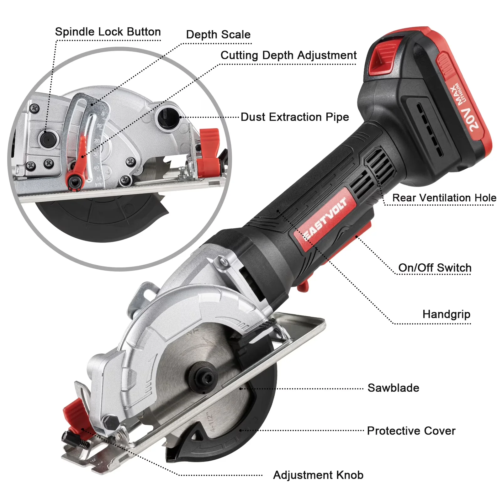 Quality Power Saw with Battery, 20V, Mini Circular - Built to Last Model B8DDB6