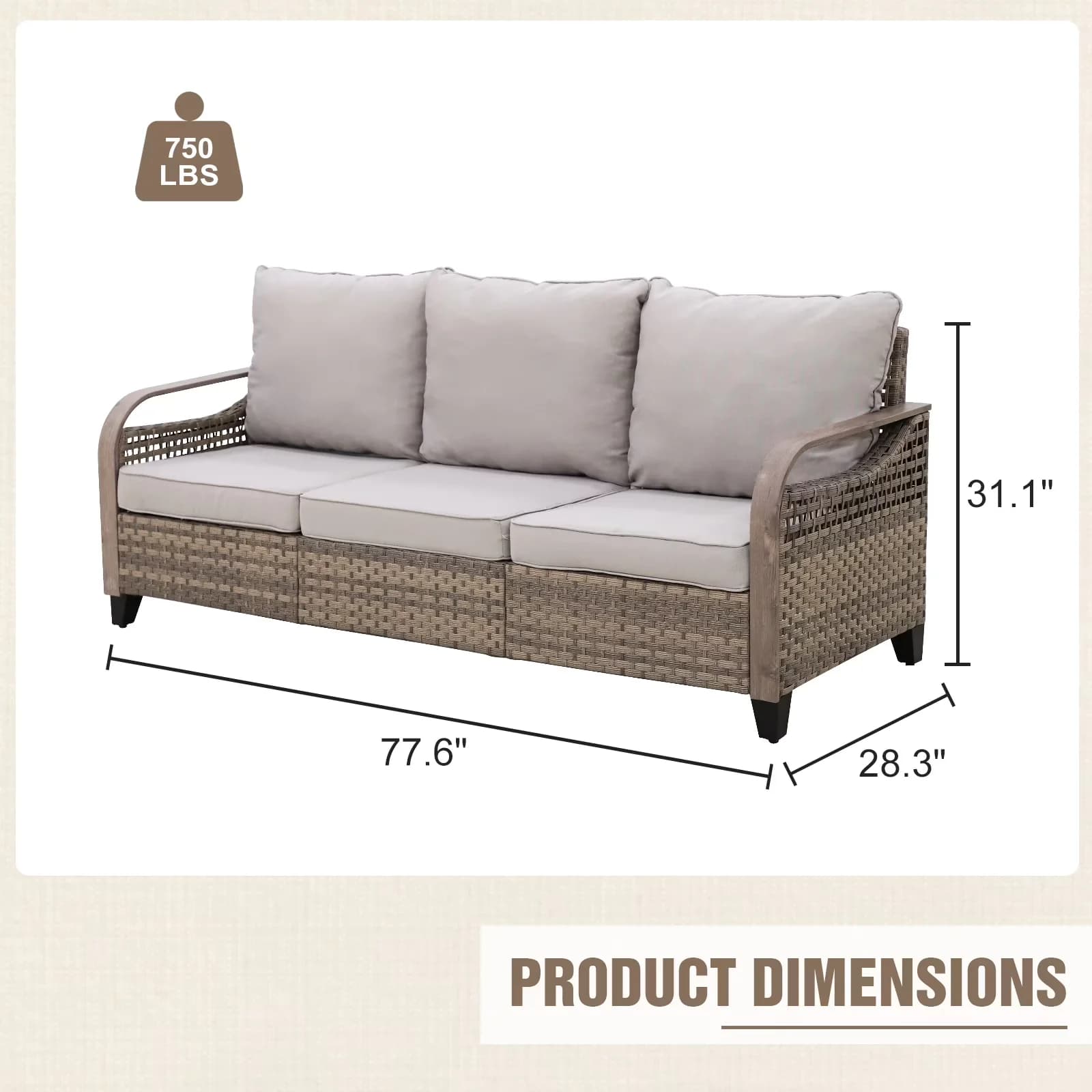 Classic Outdoor Sofas Sectional with Weather-Resistant, Rust Resistant, Modern - Brown Steel,Wicker Model 87259D