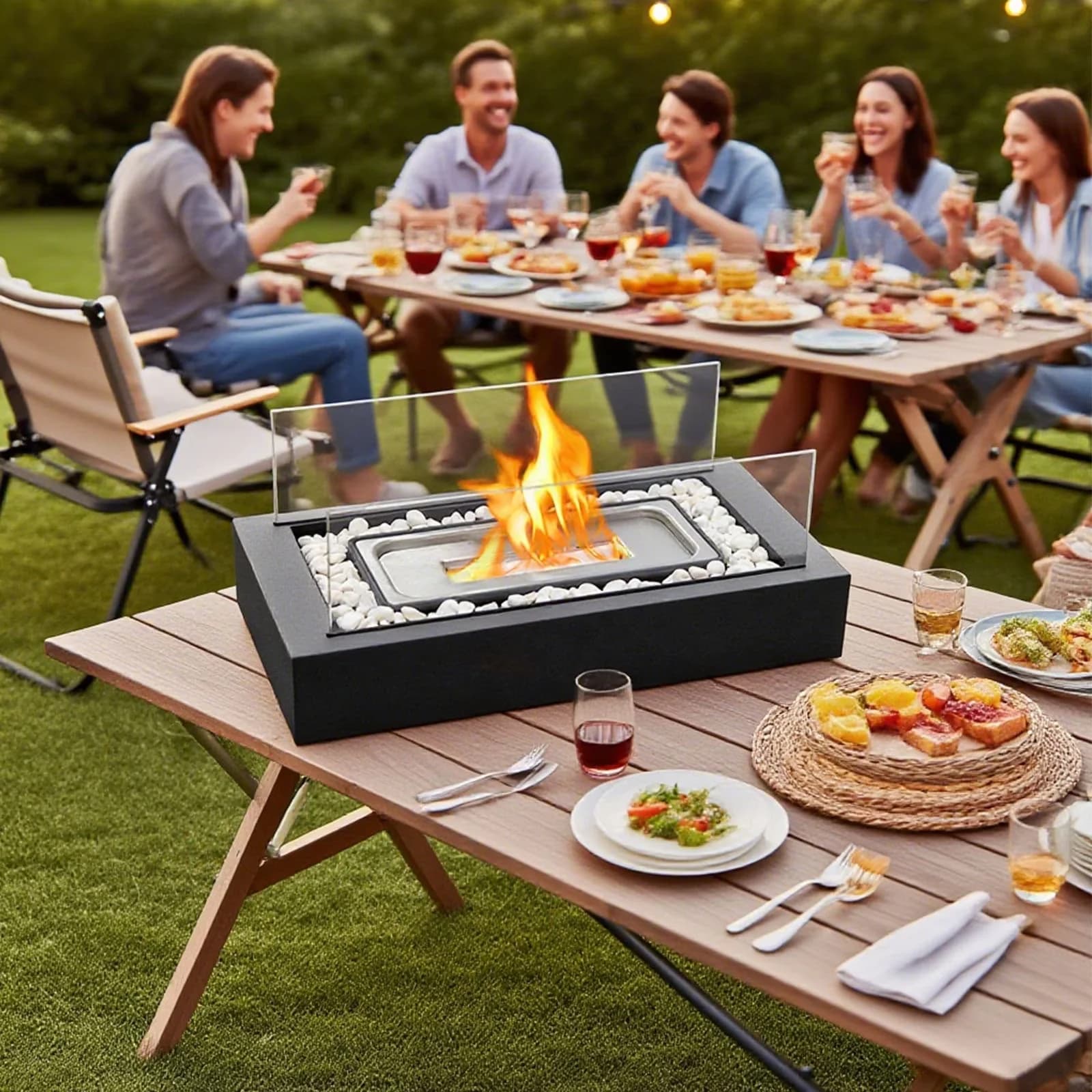 Modern Outdoor Heating with Flameless Heater, Safer Burning Rectangle Smores Maker Kit - Gray for Home Model 3D7170