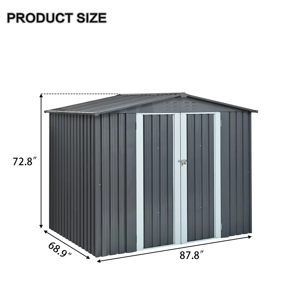 Shed Modern with Rust Resistant, 6x8ft Metal Storage, Double Doors - Gray Iron Model AB56B4