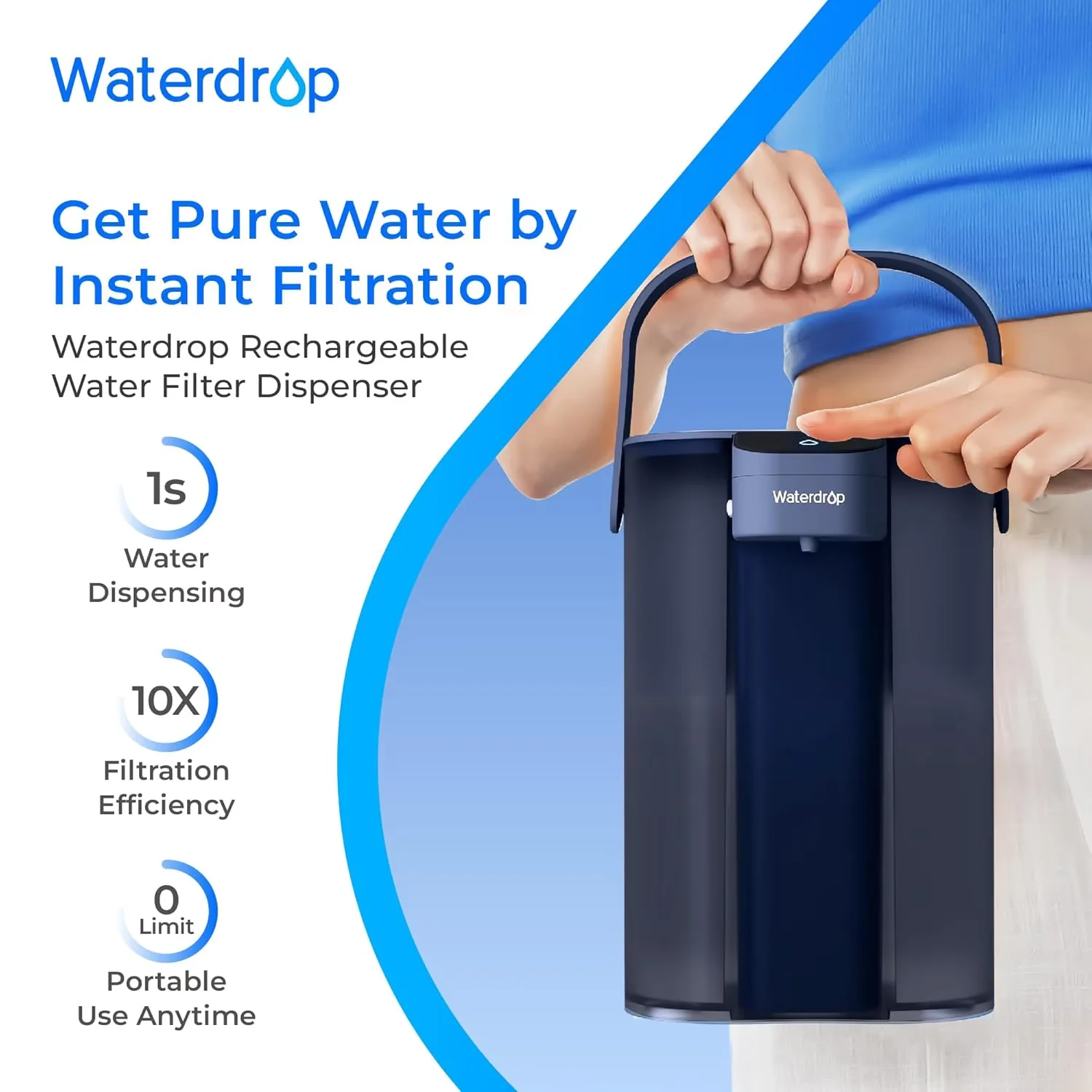 Versatile Water Filtration with Automatic Shut Off, Lead - Stainless Steel, Plastic Blue Model 053C6B