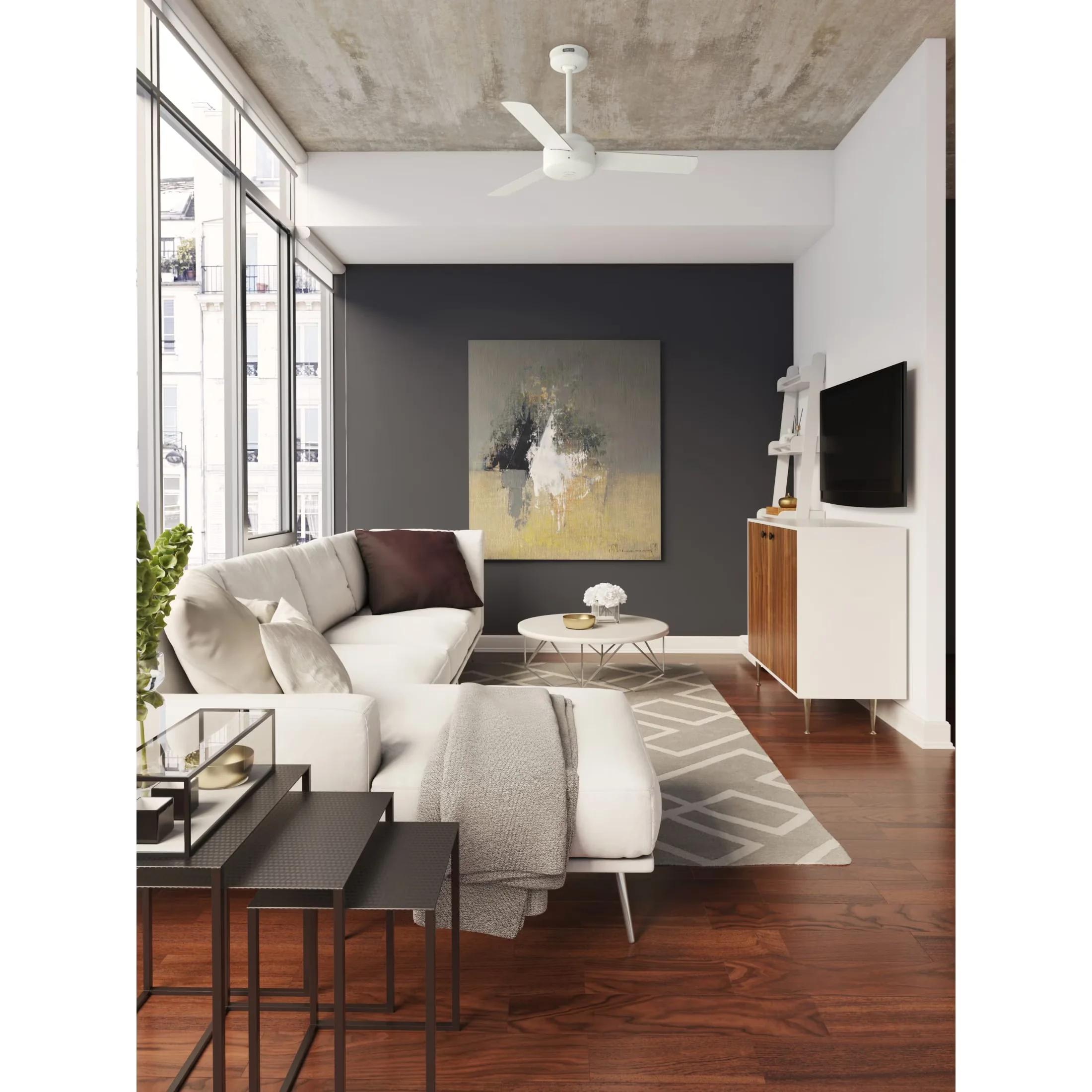 Compact Ceiling Fan with Industrial, Reverse Airflow, 44 inch Indoor No Light - No Shade White Model 09C86F