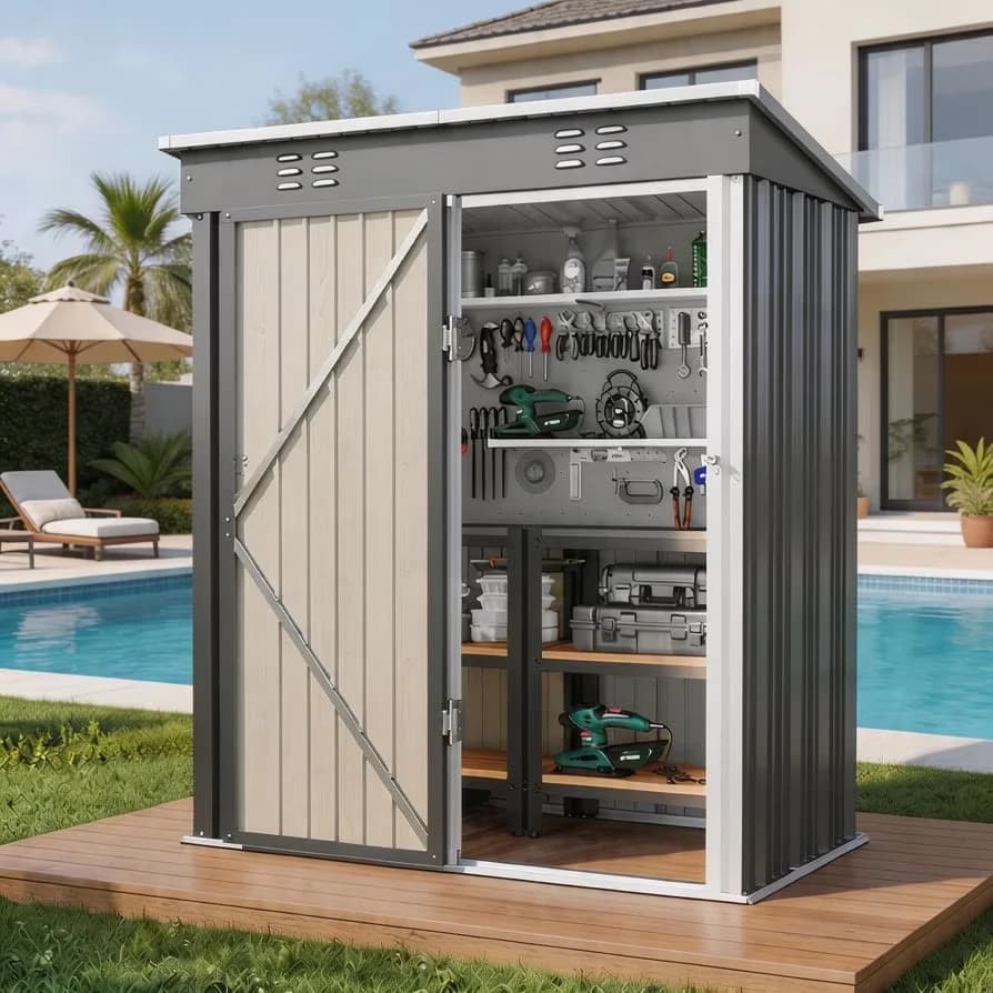 Reliable Shed with Rust Resistant, Waterproof, 5x3 ft Galvanized Steel Outdoor Storage - Metal Gray Model F4BD78