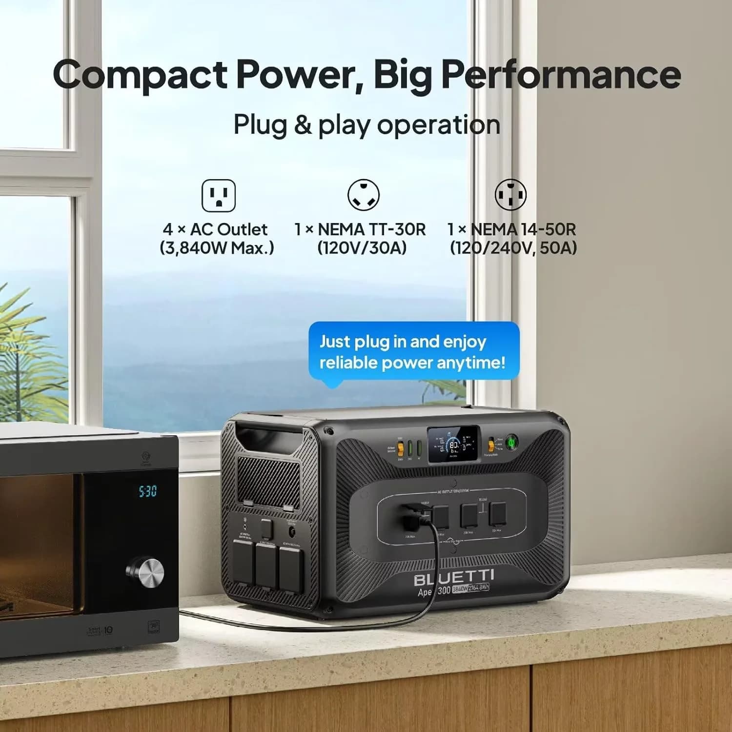 Sleek Generator with 3840W, 3840W AC - Gray for Home, Rv B300K - for Multiple Applications Model 576430