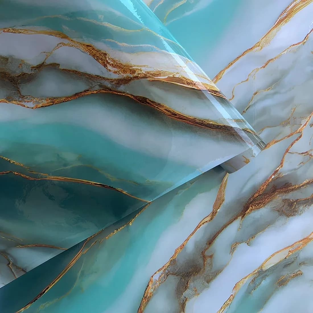 Wallpaper Versatile with Gold Green Marble Peel and Stick - 23.62 × 196.85 In for Kitchen Model 883866