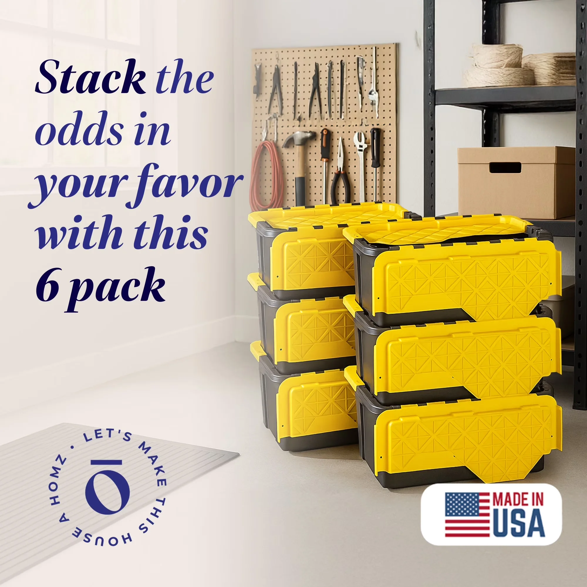Garage Storage Supply Quality with Stackable, Black Base, Set of 6 - Plastic Black Model 46BD14