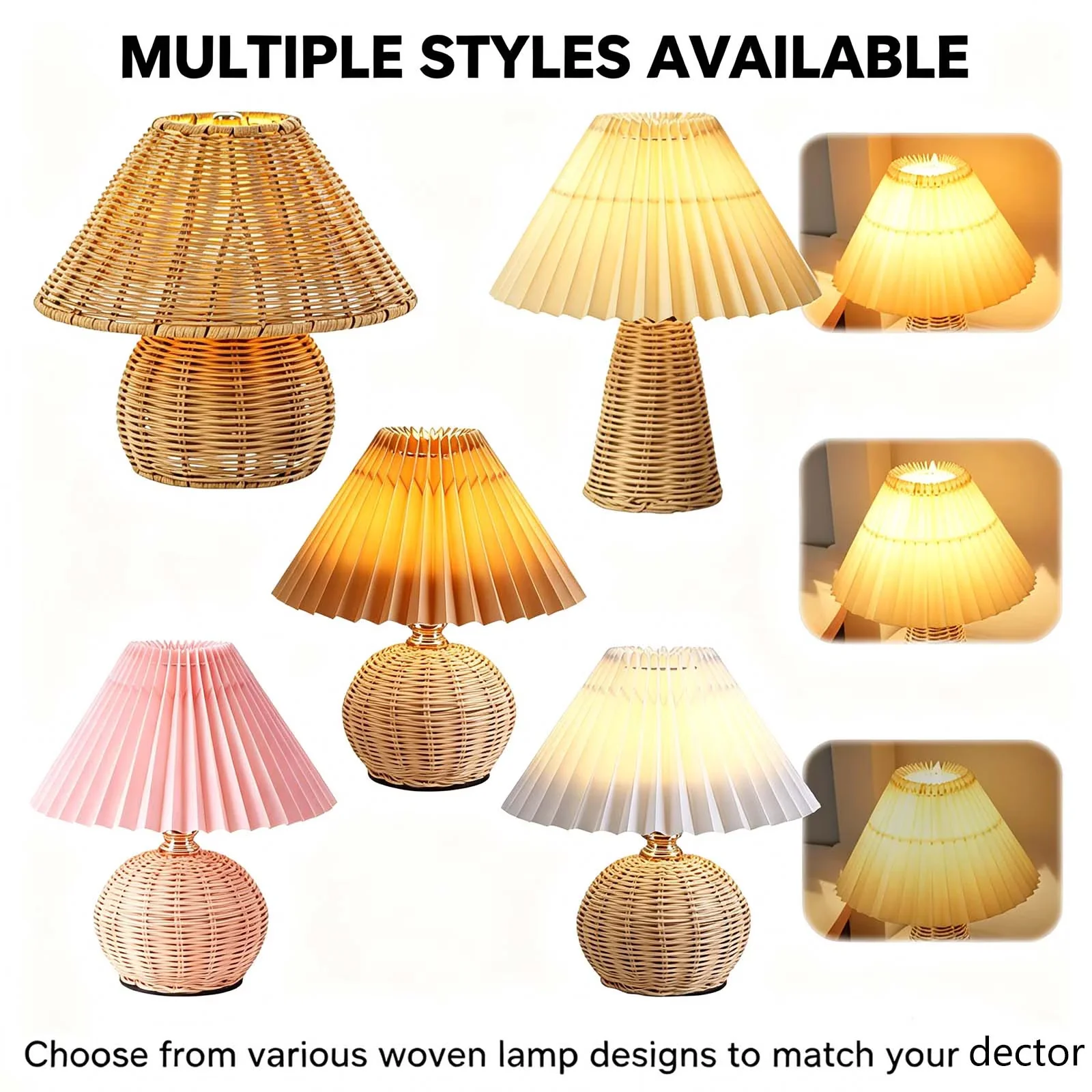 Professional Lamp with Bedside Lamps, Portable Bamboo Table, Handmade Boho Rattan Bedside - Bamboo, Wooden Multicolor Model 7FB7F0